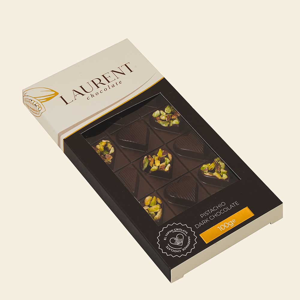 Antep Fıkstıklı Bitter Çikolata Kalpli 100 gr | Laurent Chocolate
