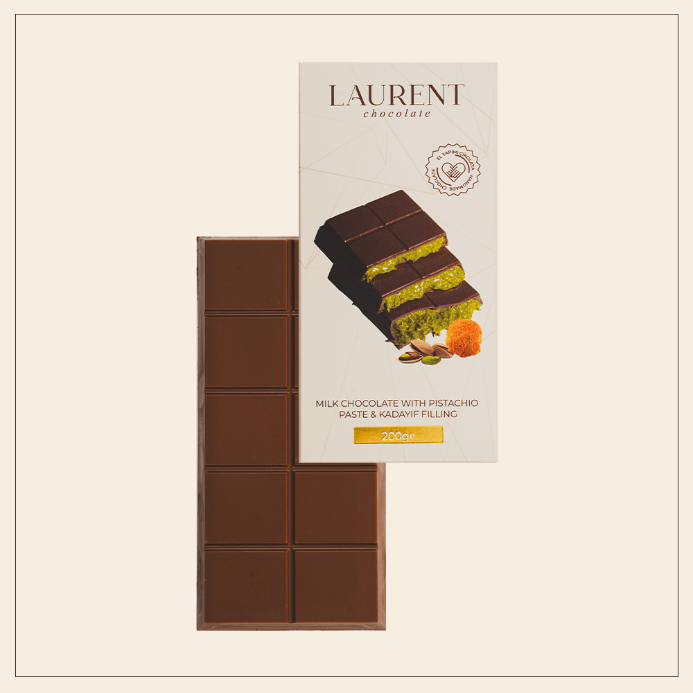 Kadayıf ve Antep Fıstıklı Dolgulu Dubai Sütlü Çikolata 200 gr | Laurent Chocolate