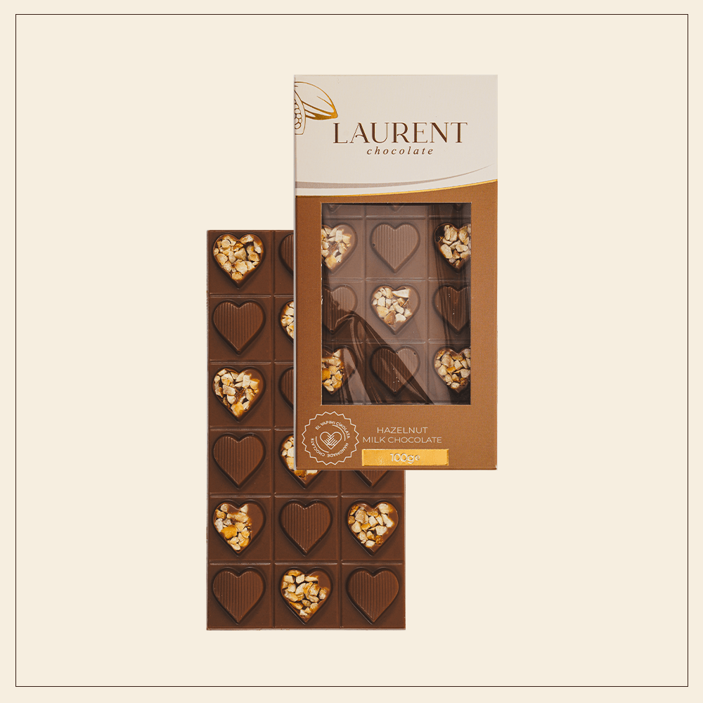 Sütlü Çikolatalı Fındıklı Kalp Çikolata 100 gr | Laurent Chocolate
