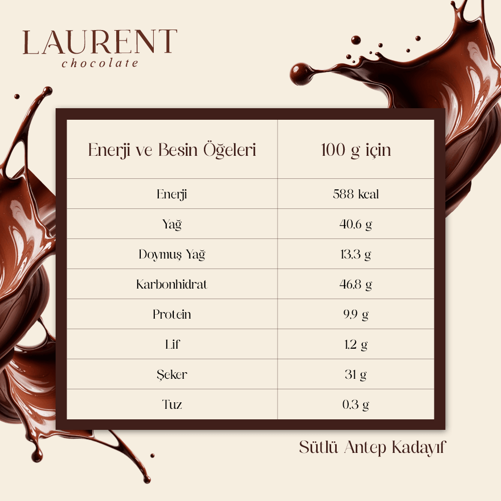 Kadayıf ve Antep Fıstıklı Dolgulu Dubai Sütlü Çikolata 100gr | Laurent Chocolate