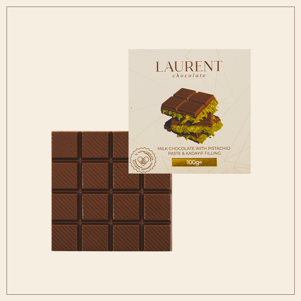 Kadayıf ve Antep Fıstıklı Dolgulu Dubai Sütlü Çikolata 100gr | Laurent Chocolate