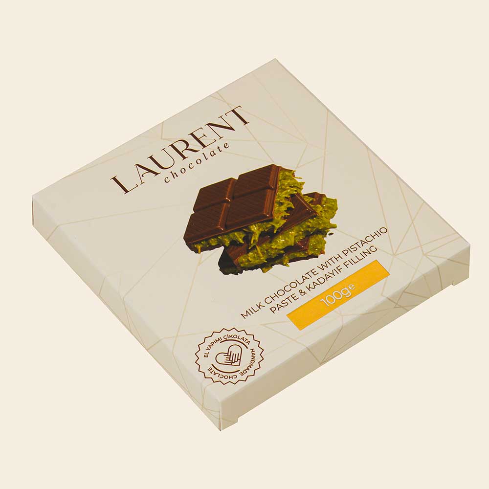 Kadayıf ve Antep Fıstıklı Dolgulu Dubai Sütlü Çikolata 100gr | Laurent Chocolate