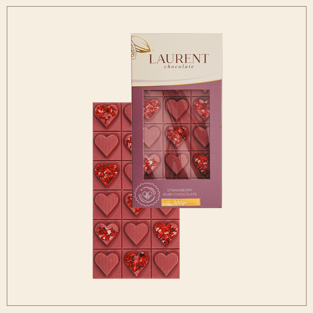 Çilekli Ruby Çikolata Kalpli Tablet 100 gr | Laurent Chocolate