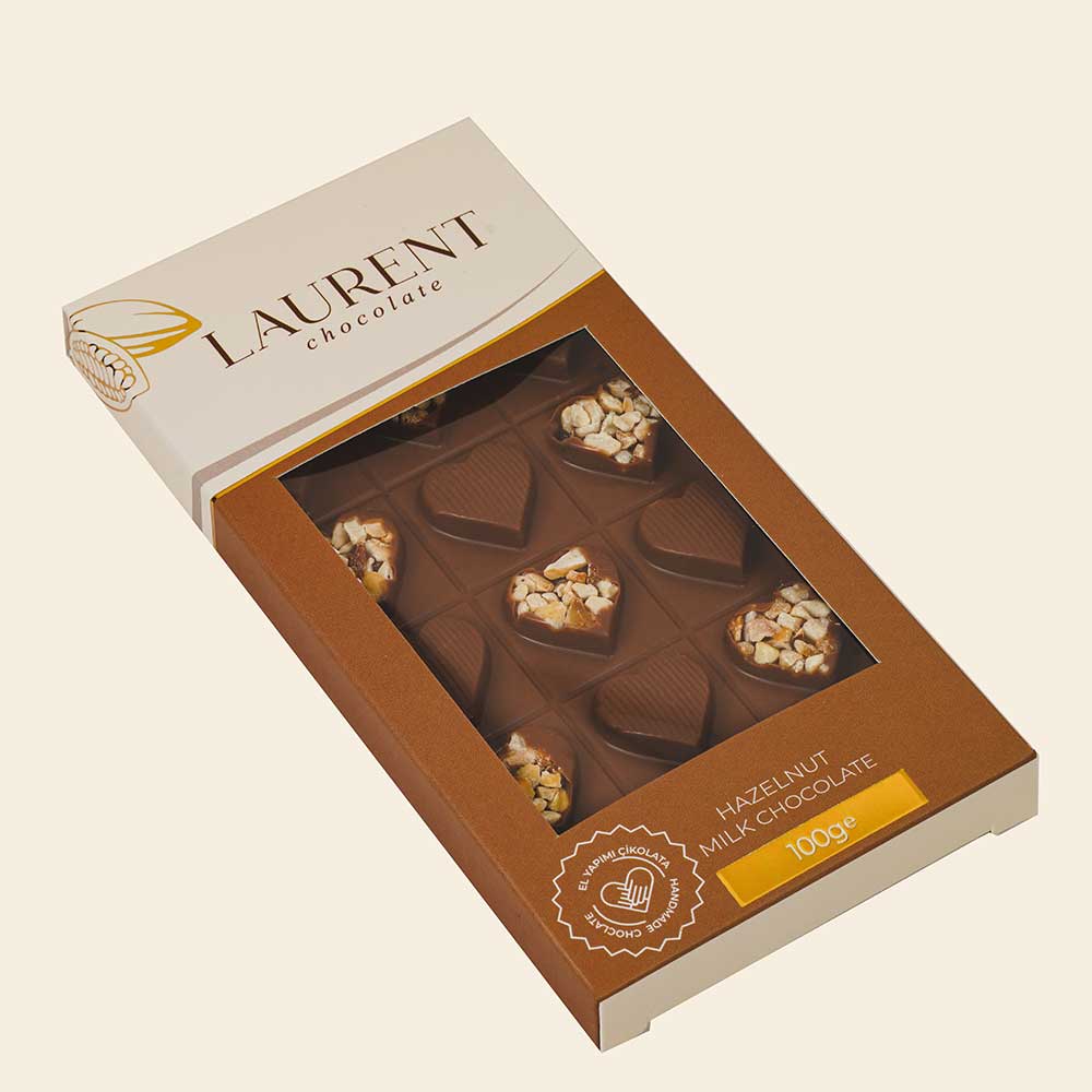 Sütlü Çikolatalı Fındıklı Kalp Çikolata 100 gr | Laurent Chocolate