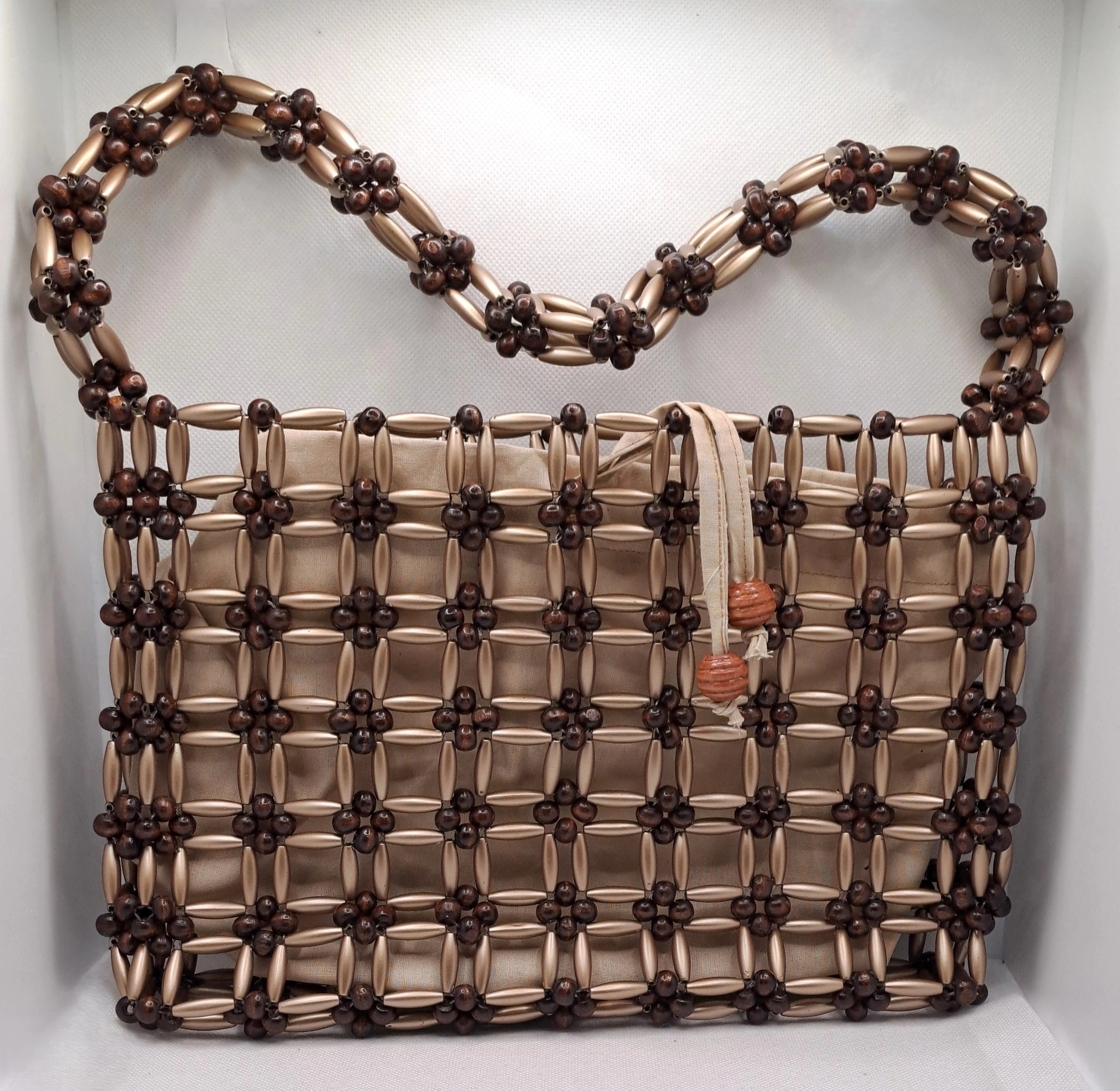 GOLD-KAHVERENGİ BONCUK ÇANTA