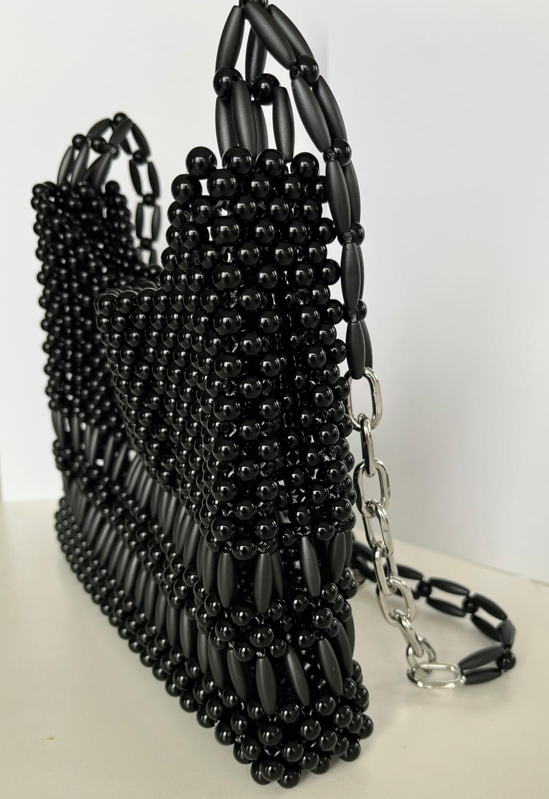 SİYAH UZUN BONCUK ÇANTA