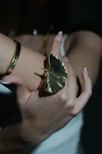 tasarım yüzük yaprak gold