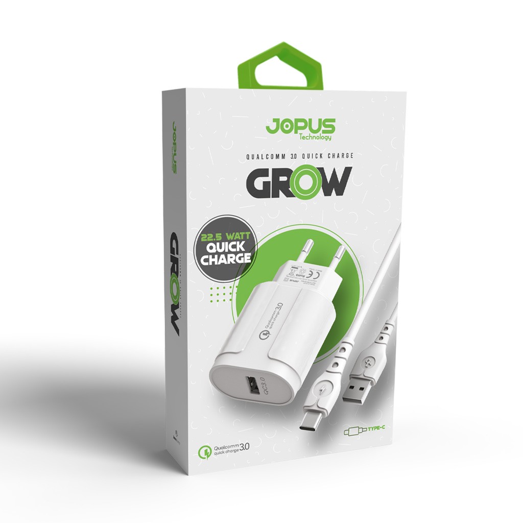 Jopus Universal Type C JO-QU01 Grow 2in1 QC 22.5W Sarj Seti