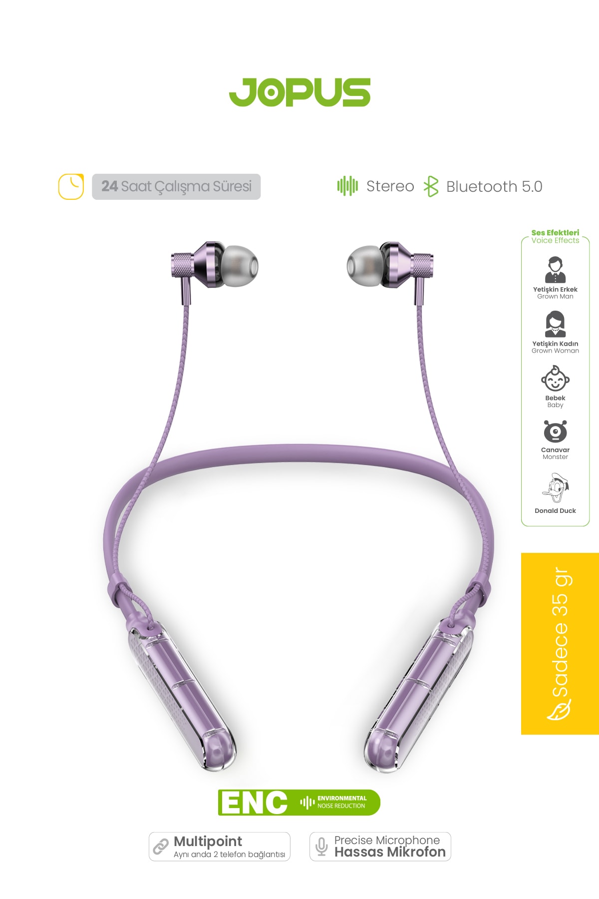 Ghost Boyun Askılı HD Ses Kaliteli Ses Değiştirme Modlu v5.3 Bluetooth Kulaklık JP-BH06