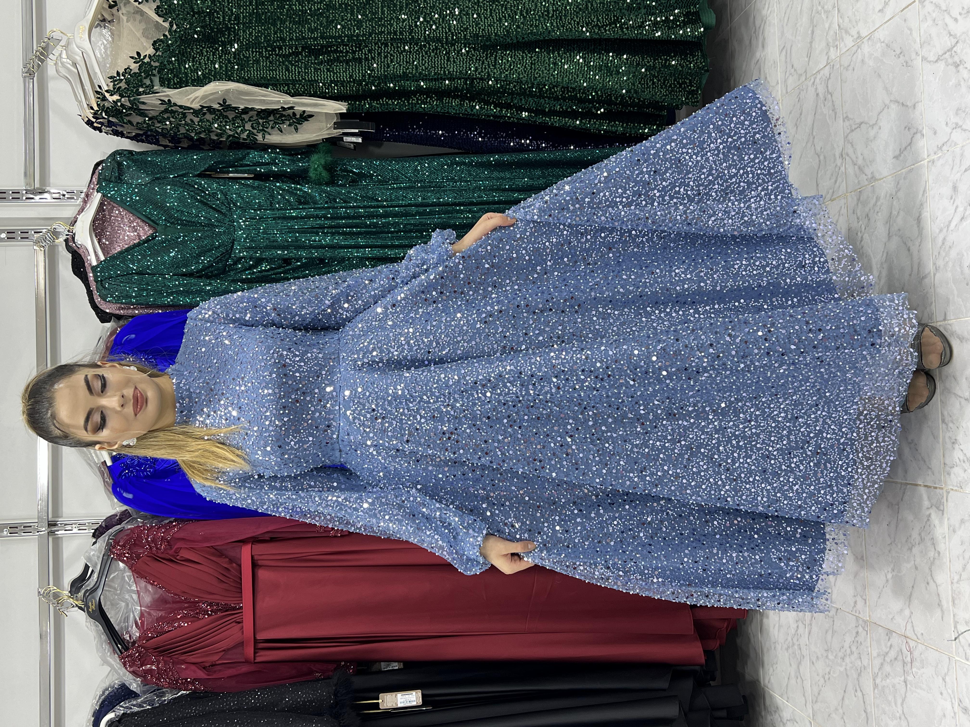 İncili Payet Midi Boy Abiye - indigo