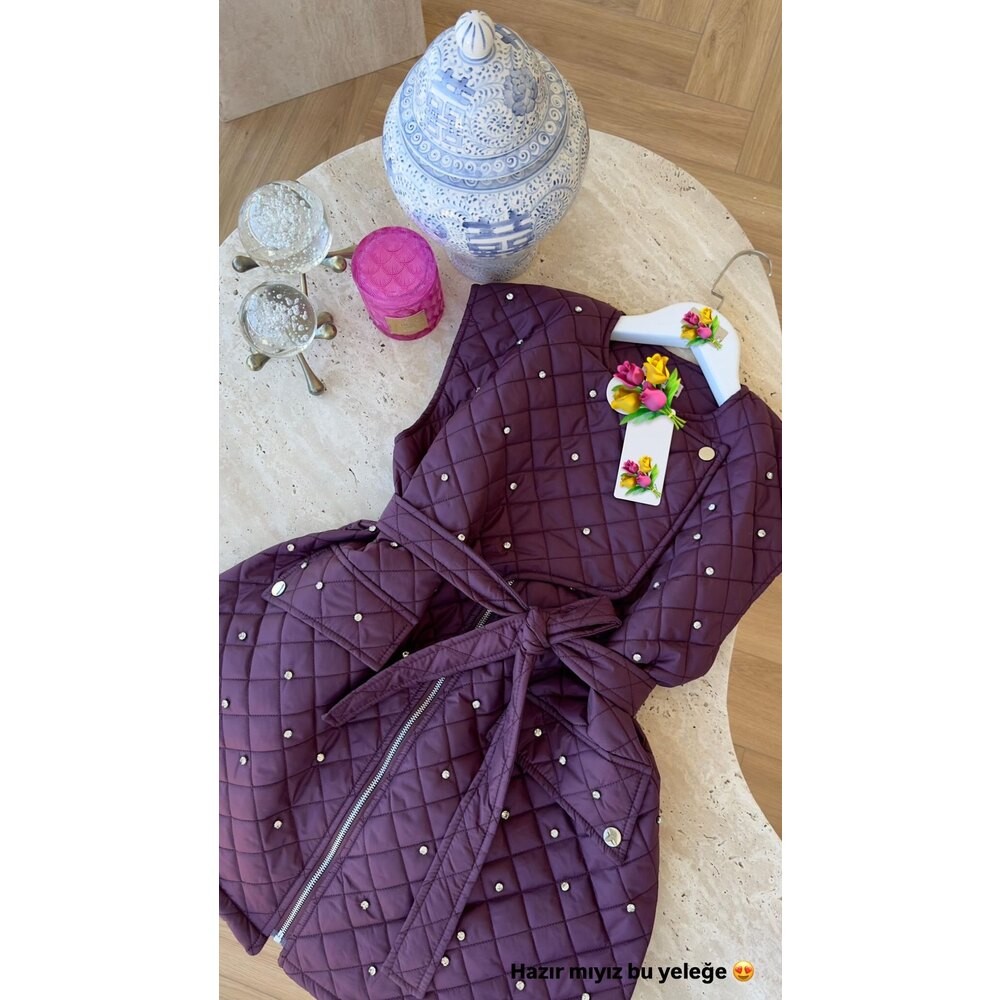 Taşlı Şişme Yelek (Bordo)