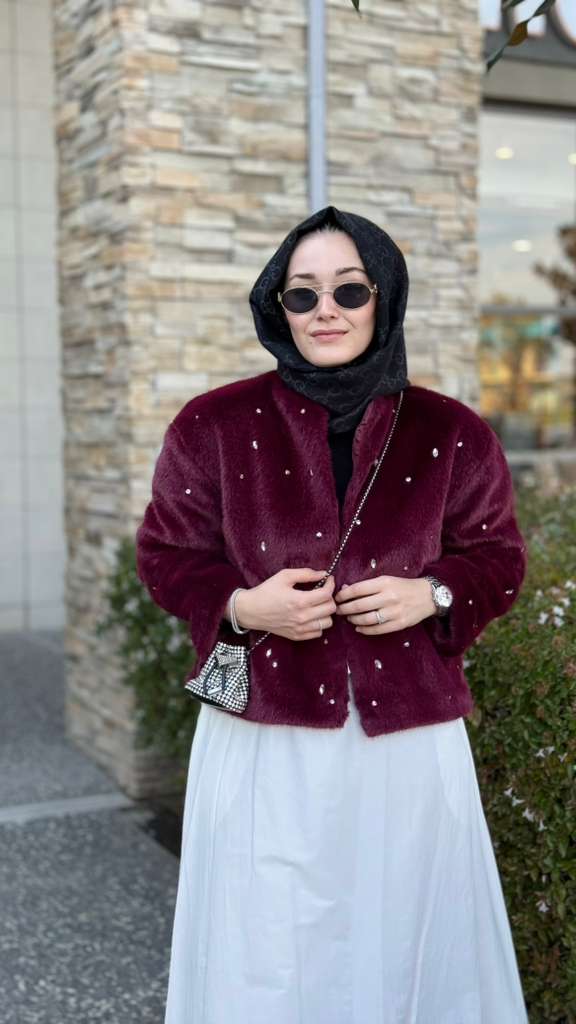 Premıum Taşlı Kürk (Bordo)