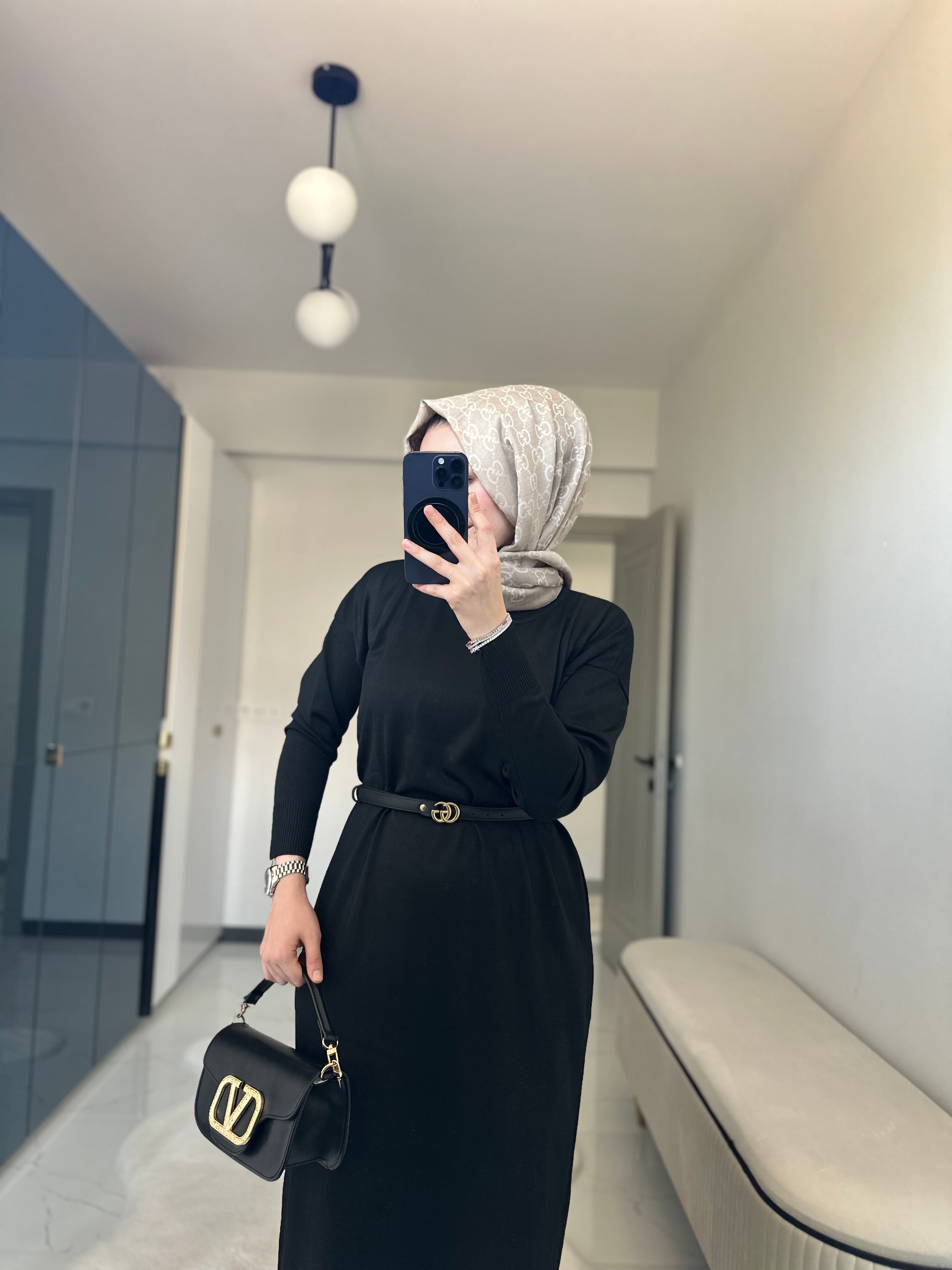 Triko Elbise (Siyah)