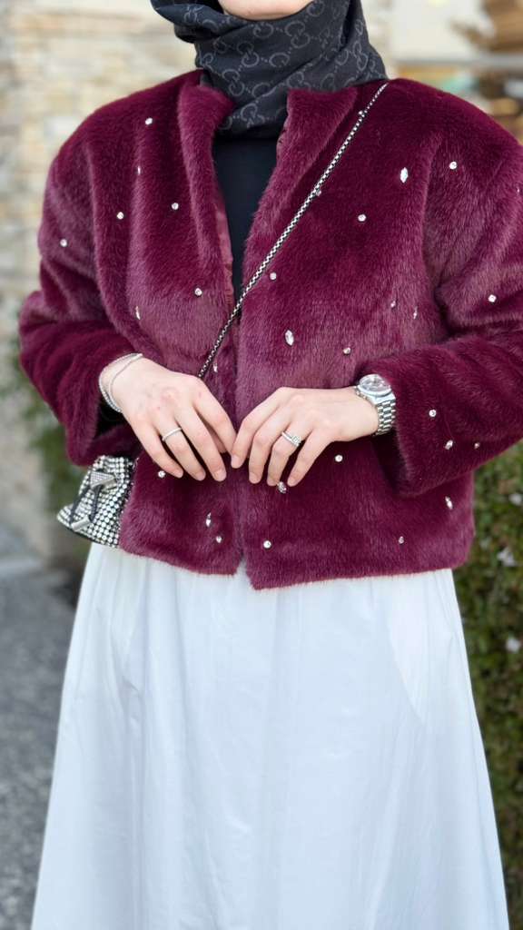 Premıum Taşlı Kürk (Bordo)