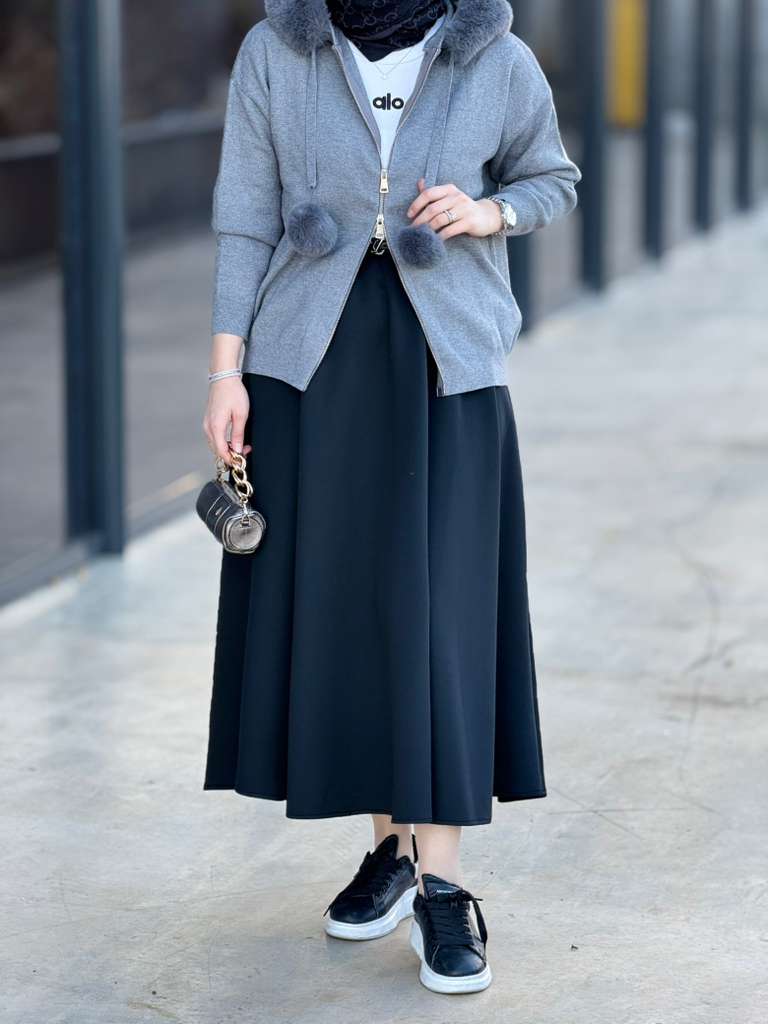 Ponponlu Tasarım Hırka (Gri)