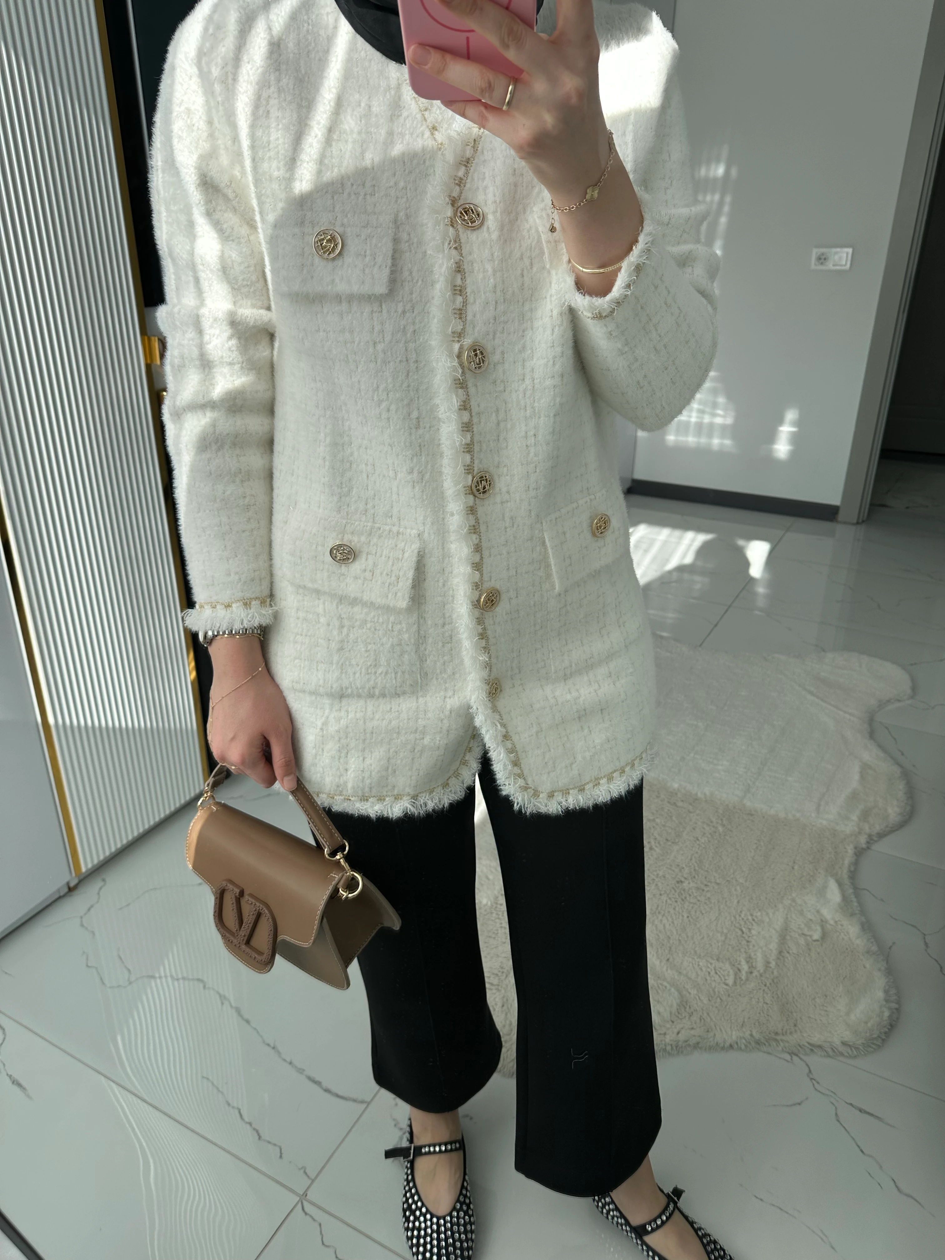 Angora Tüvit Ceket (Beyaz)