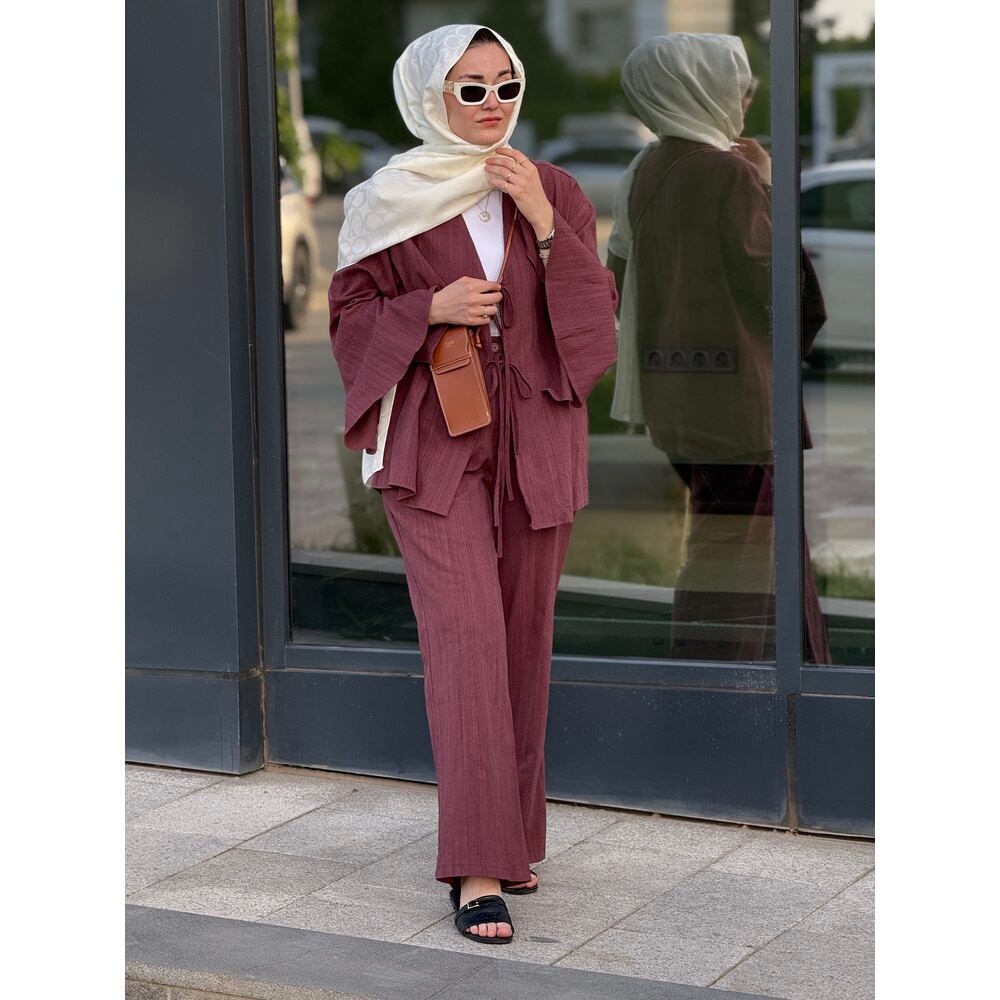 Kimono Keten Takım (Mürdüm)