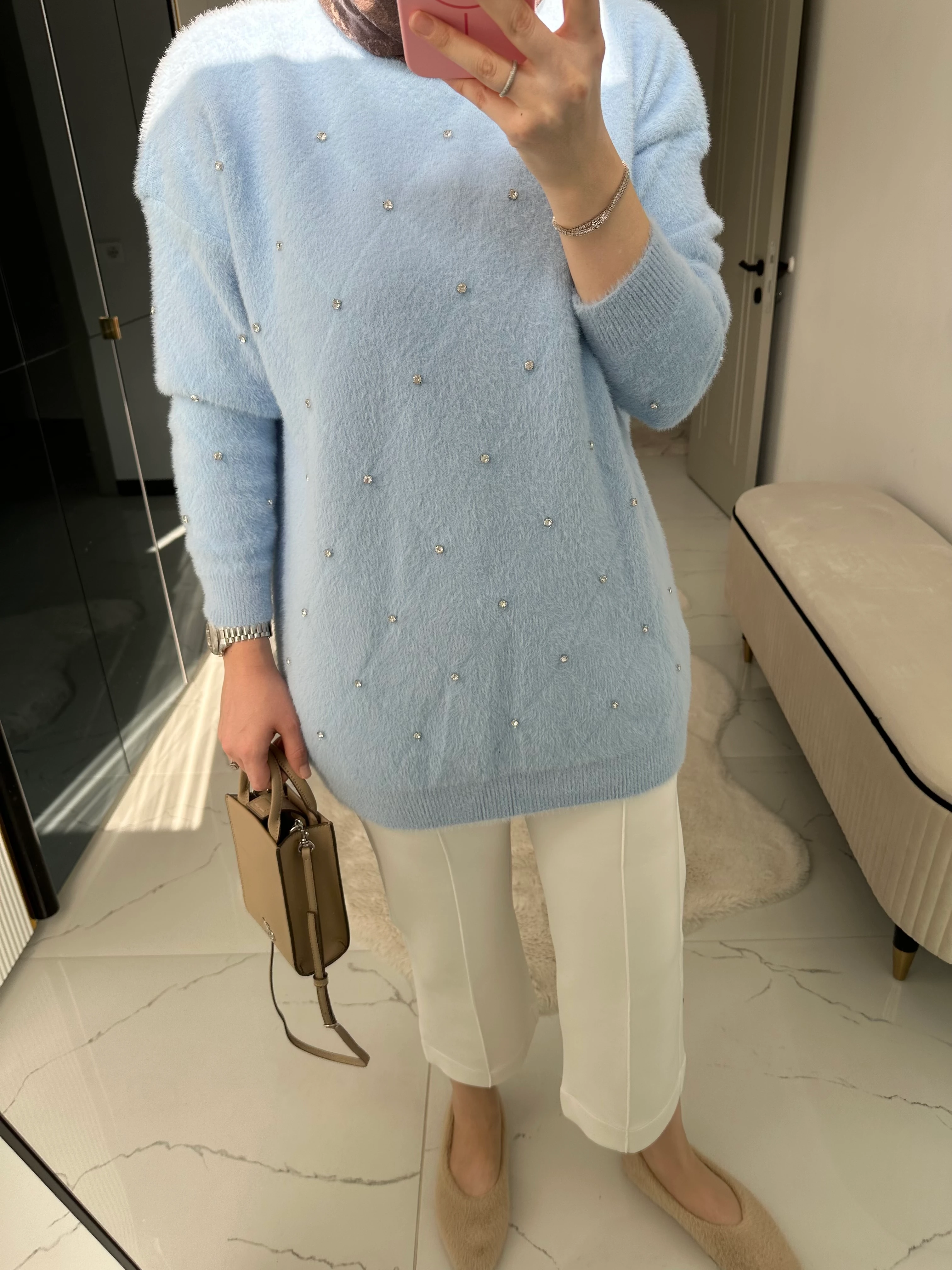 Angora Taşlı Kazak (Bebe Mavisi)