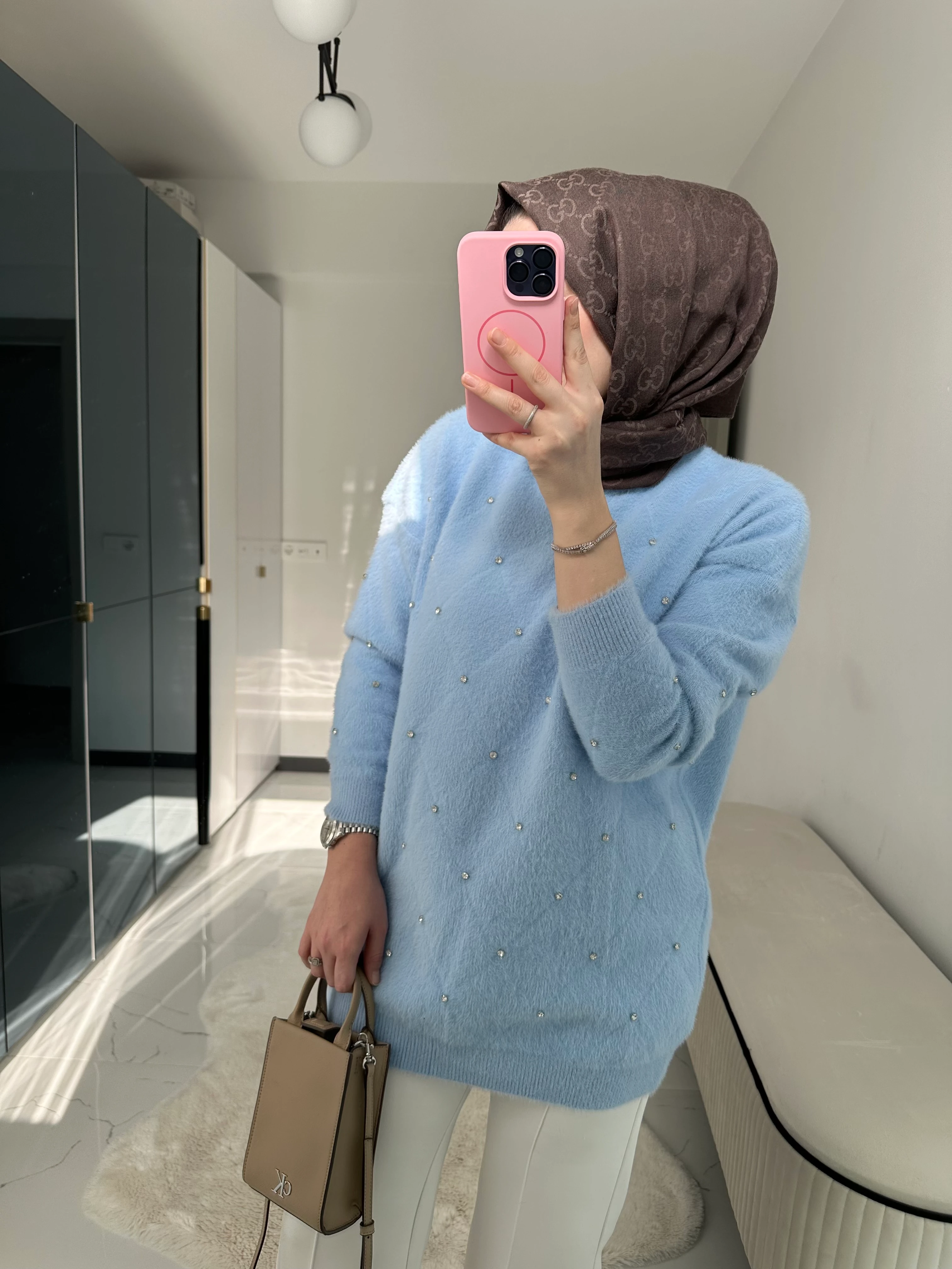 Angora Taşlı Kazak (Bebe Mavisi)