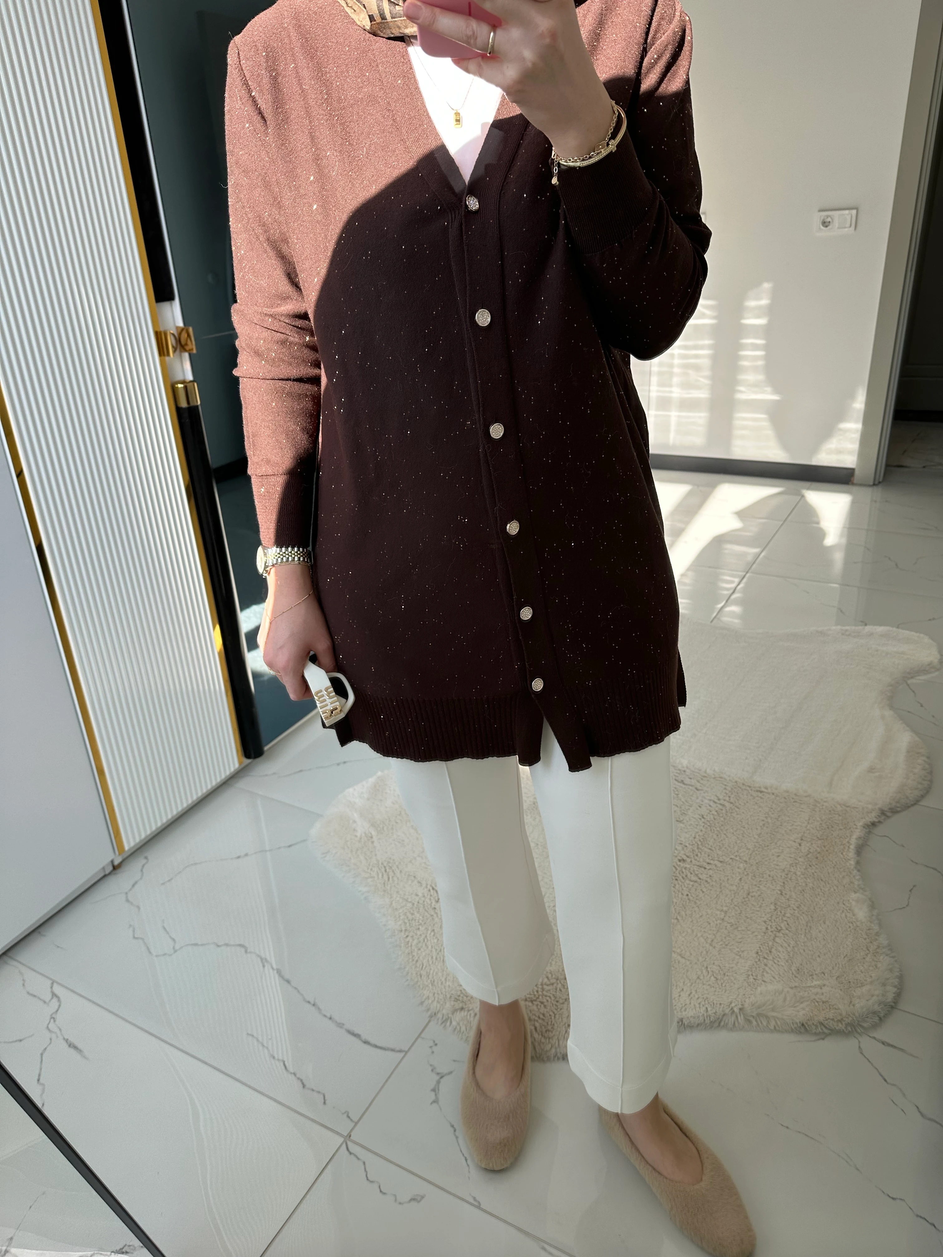 Pul Detaylı Hırka (Kahverengi)