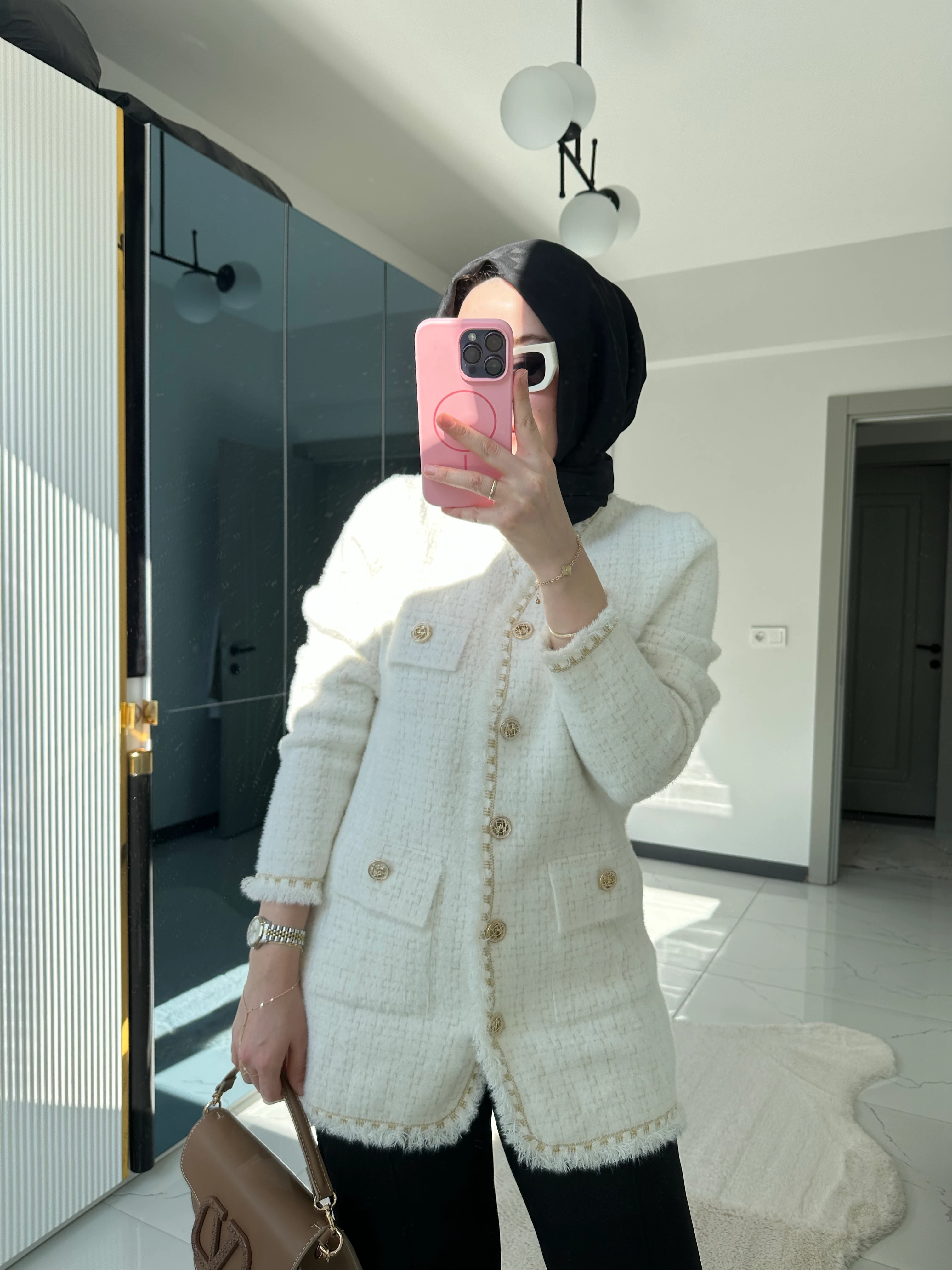 Angora Tüvit Ceket (Beyaz)