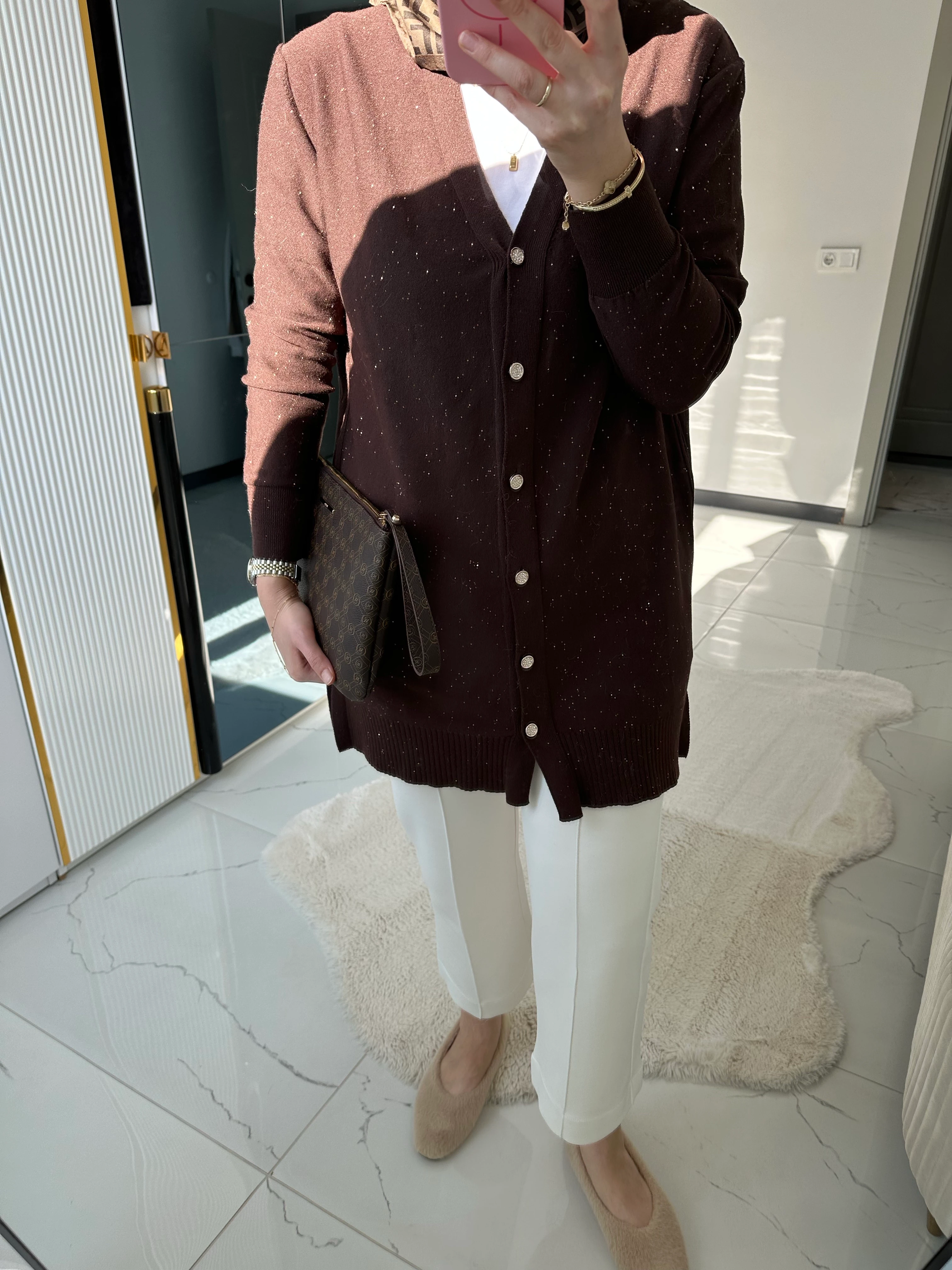 Pul Detaylı Hırka (Kahverengi)