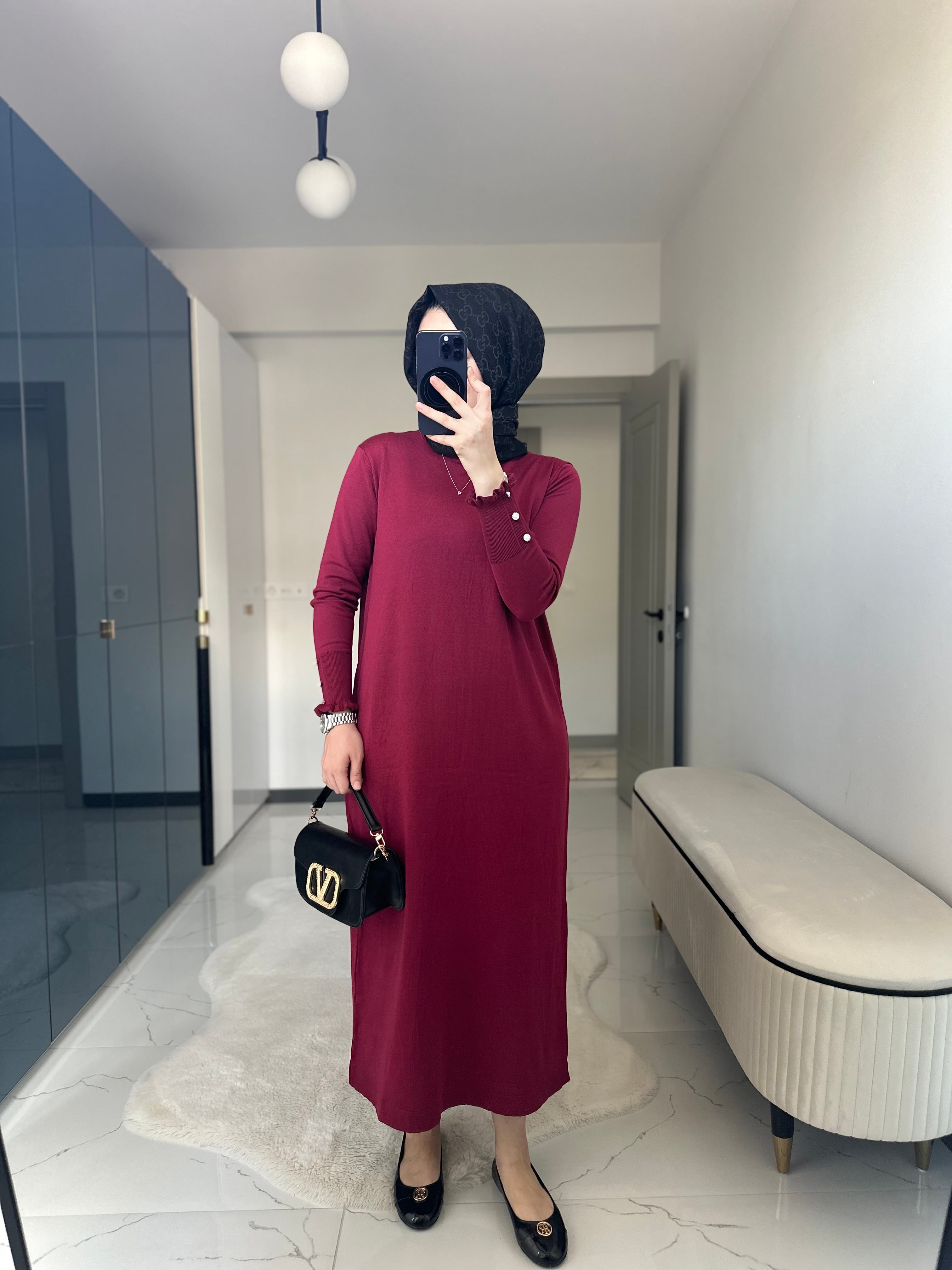 İnci Triko Elbise (Bordo)