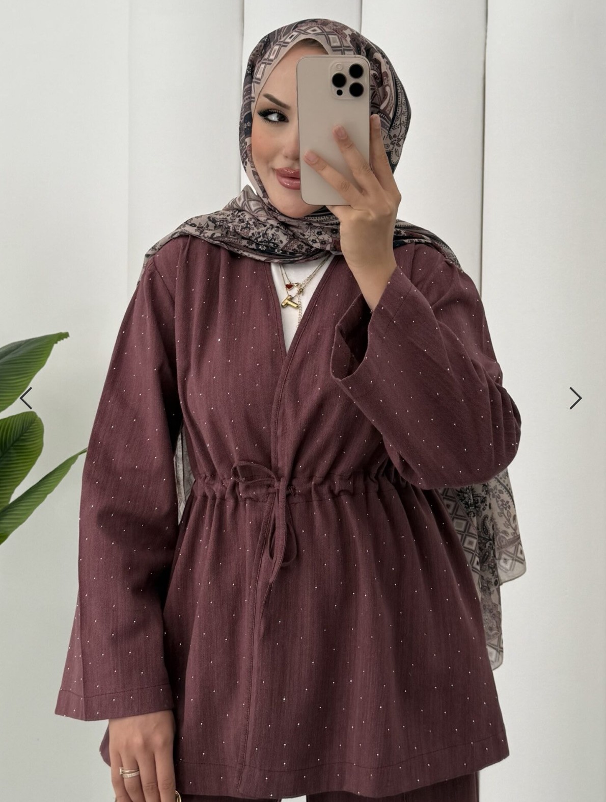 Taşlı Keten Takım (Mürdüm)