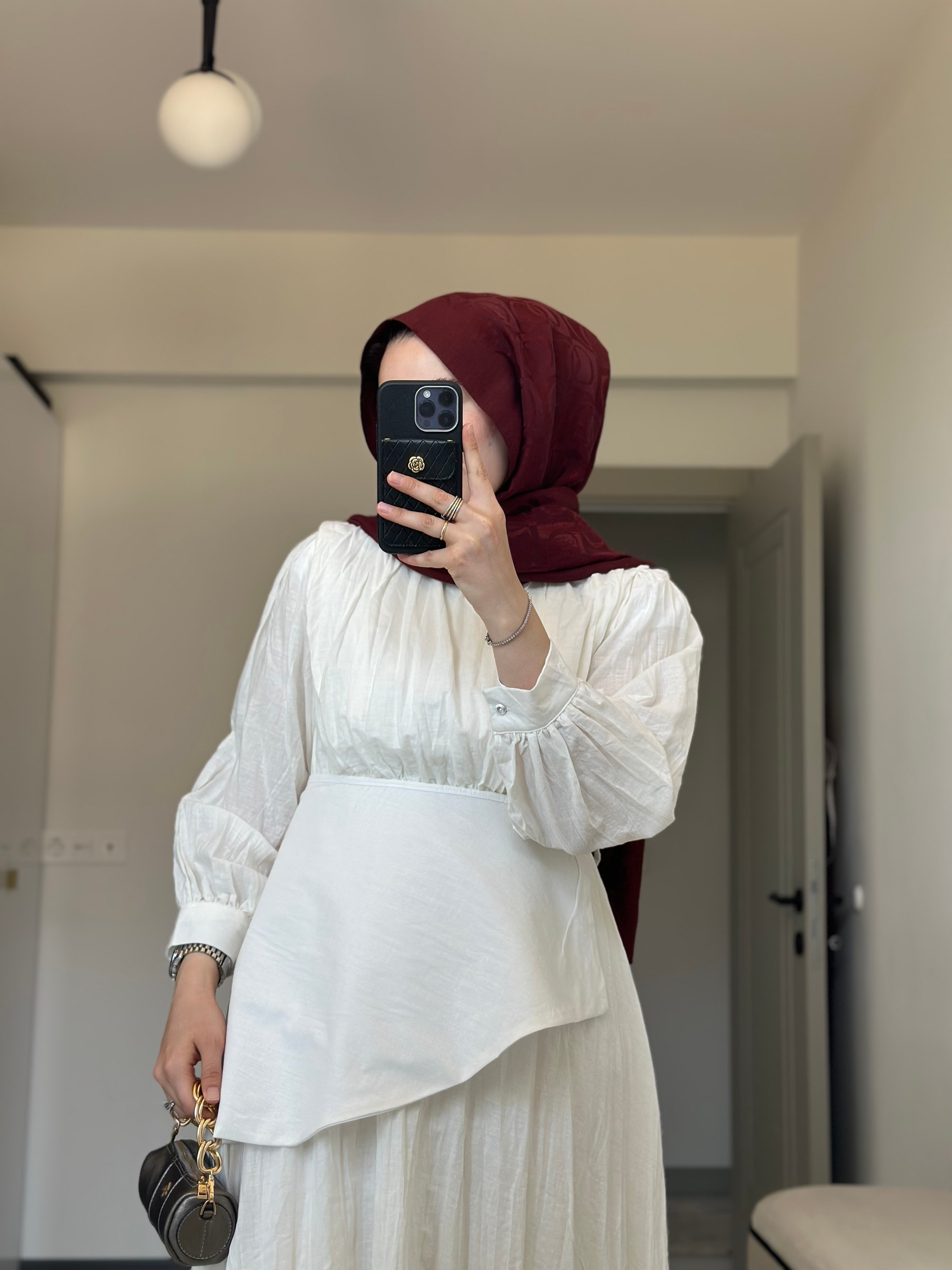 Bel Detaylı Keten Elbise 