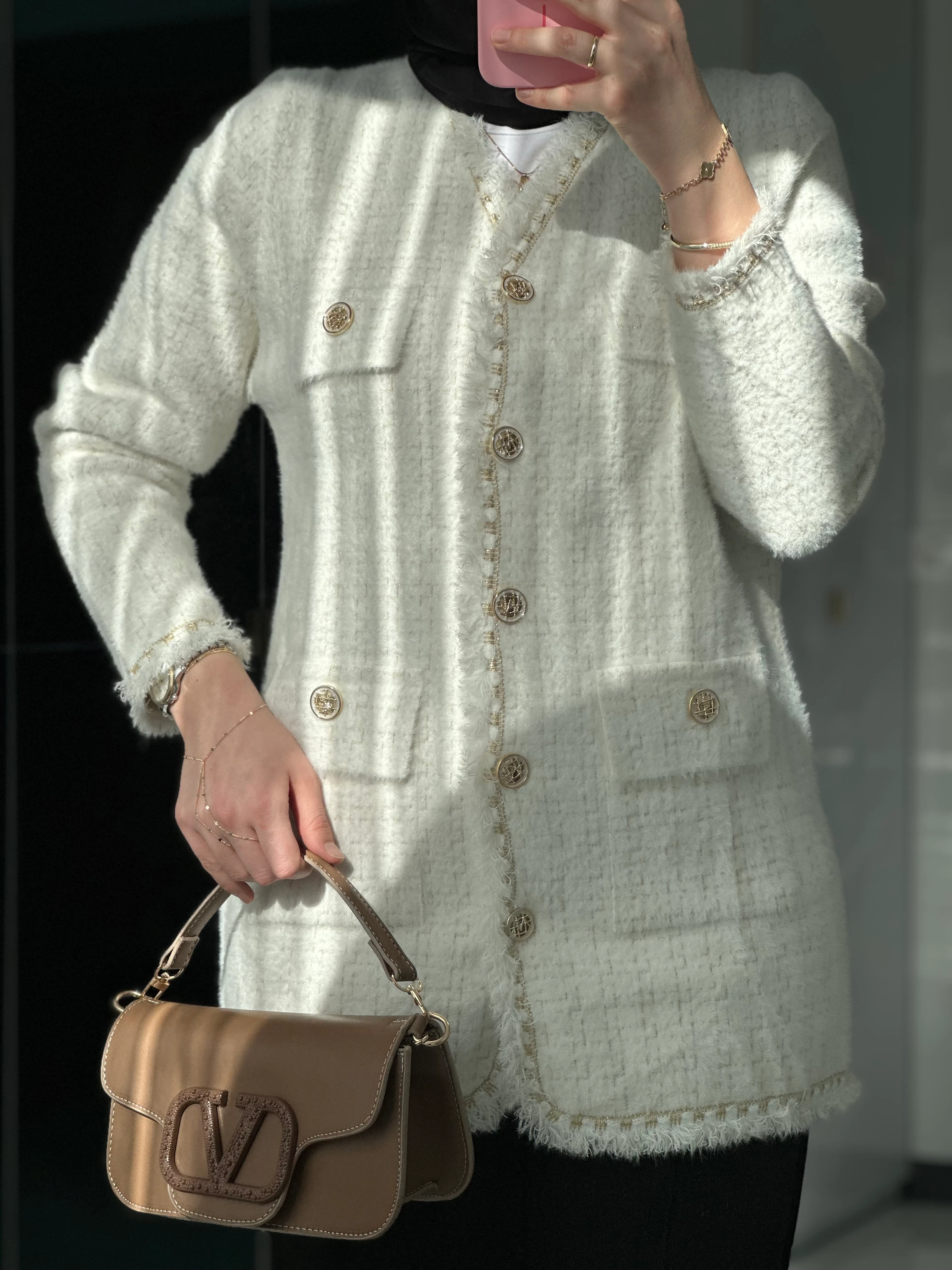 Angora Tüvit Ceket (Beyaz)