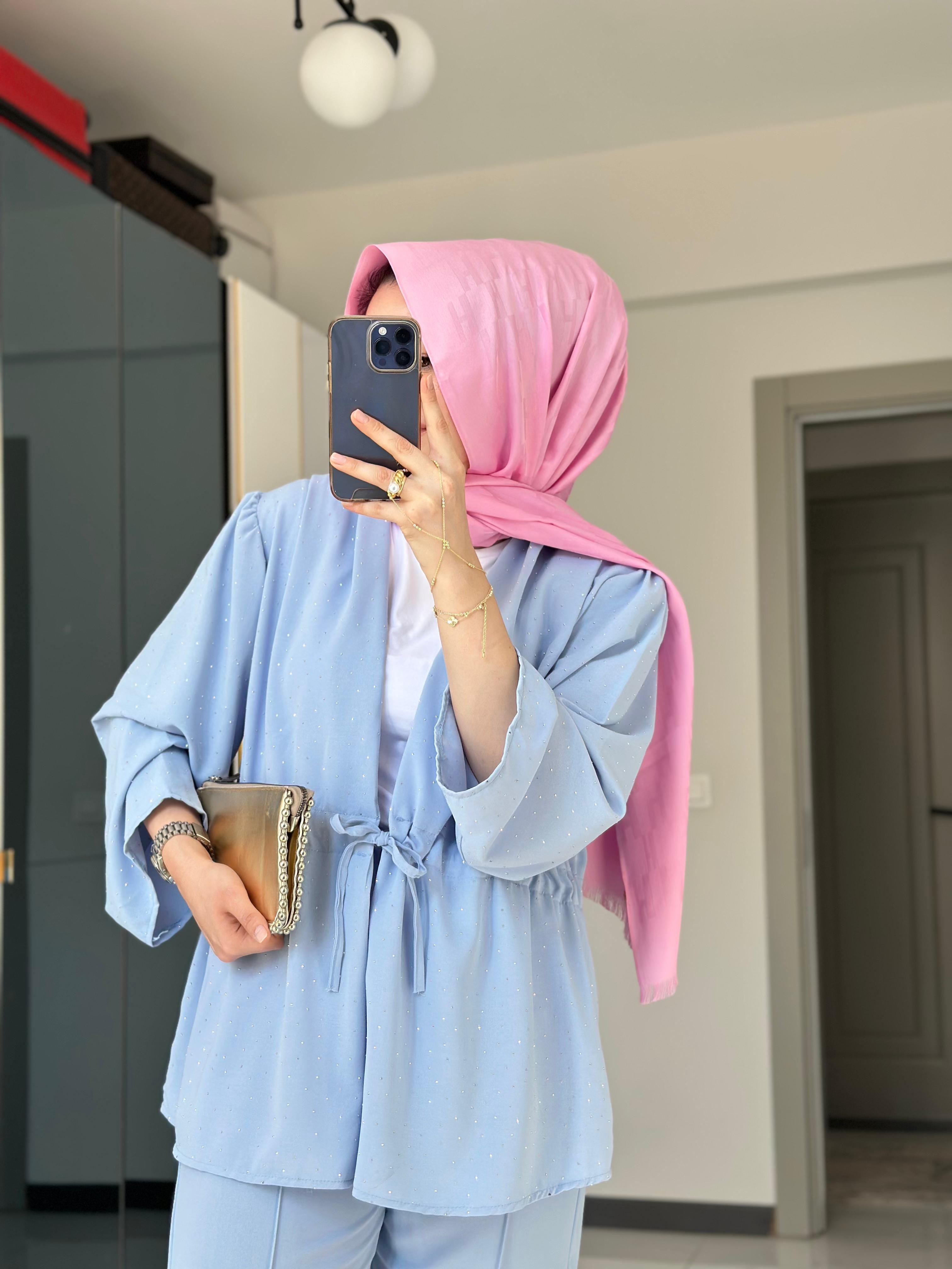 Taşlı Kimono Takım (Bebe Mavisi)