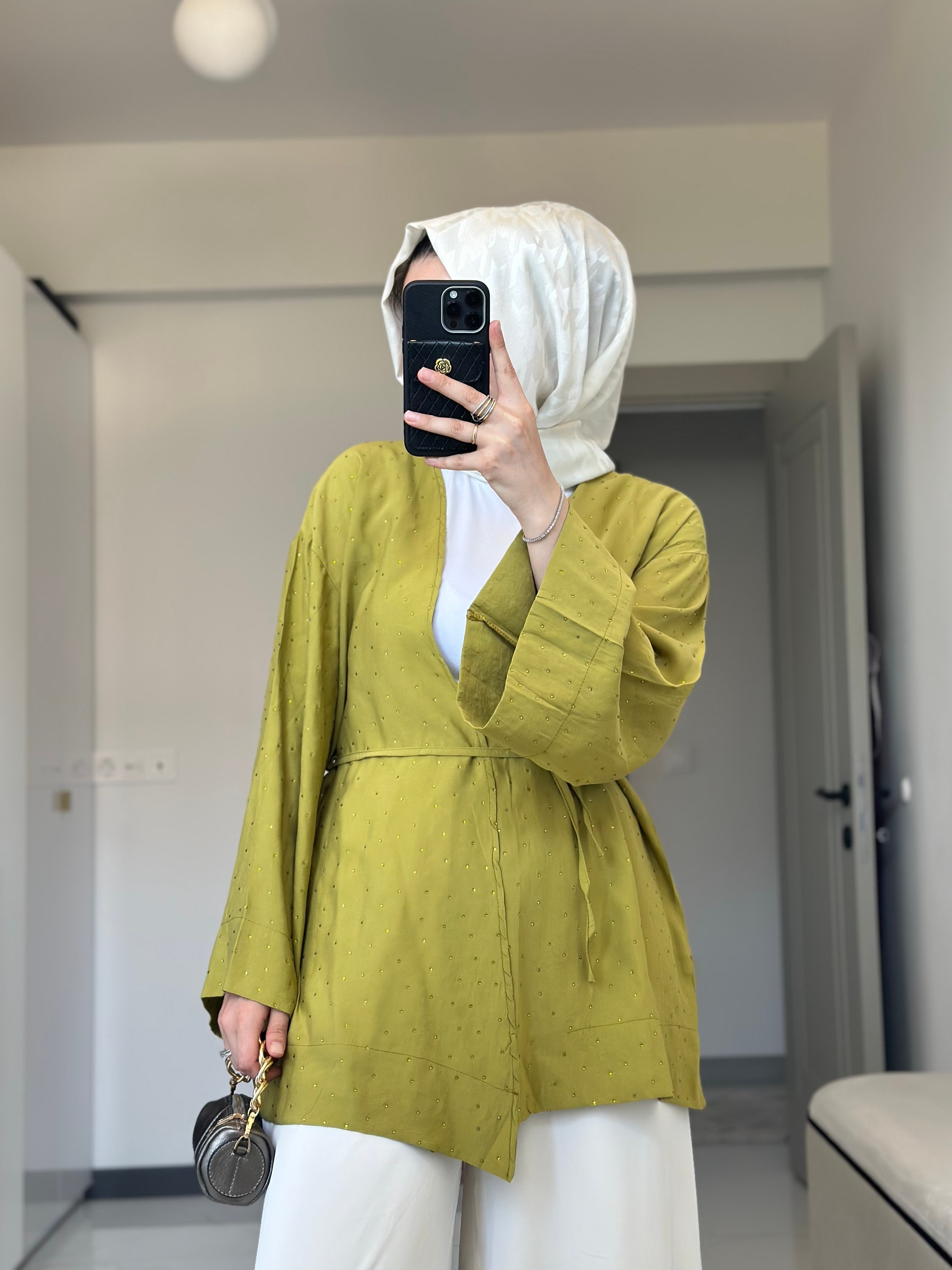 Taşlı Kimono (Yağ Yeşili)