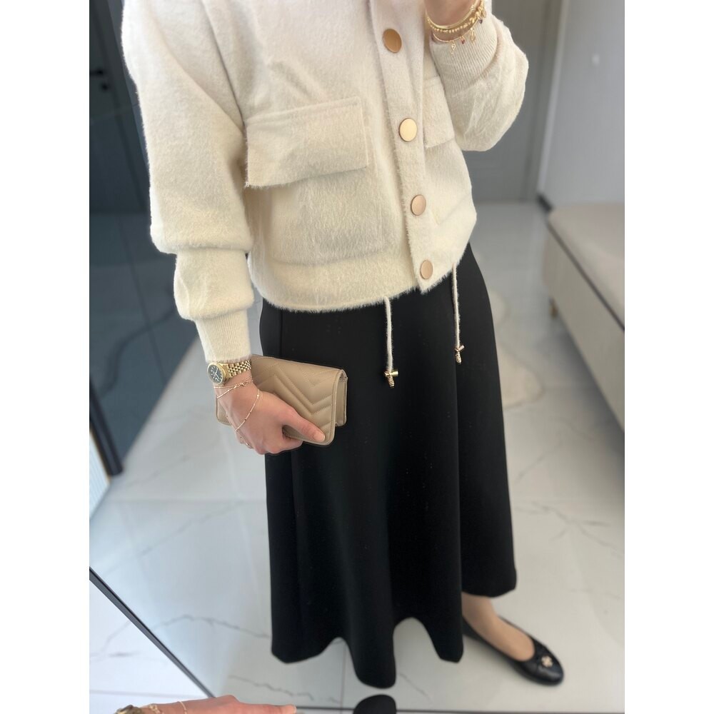 Angora Kapşonlu Ceket (Ekru)