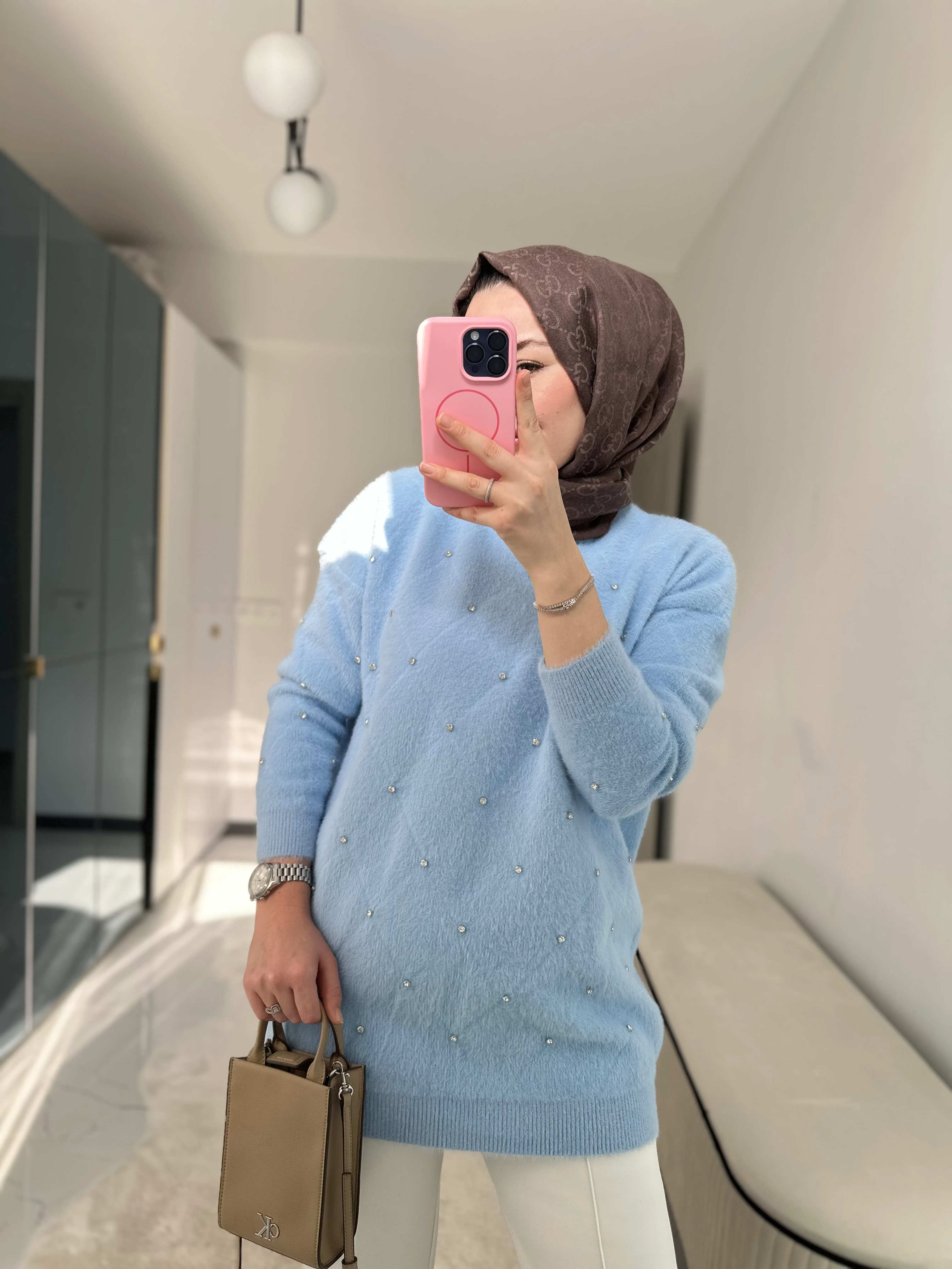 Angora Taşlı Kazak (Bebe Mavisi)