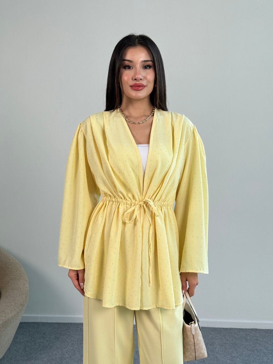 Taşlı Kimono Takım (Butter Yellow)