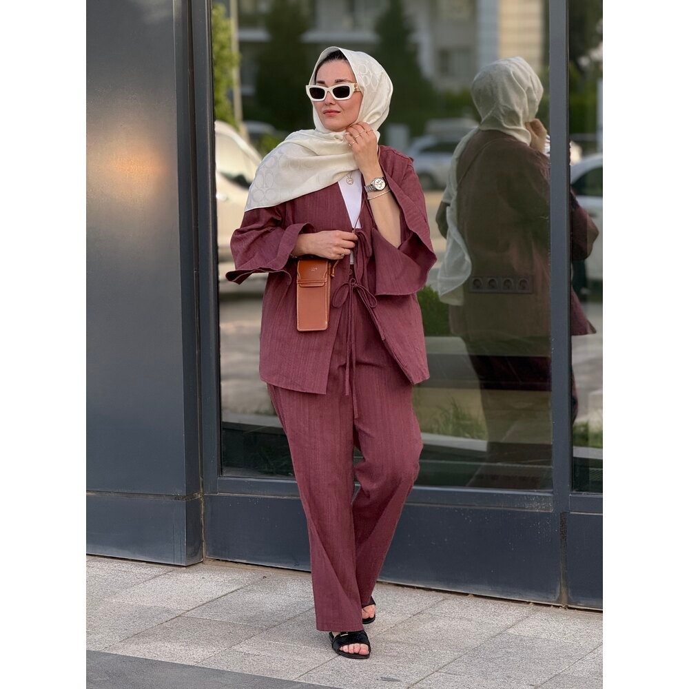 Kimono Keten Takım (Mürdüm)