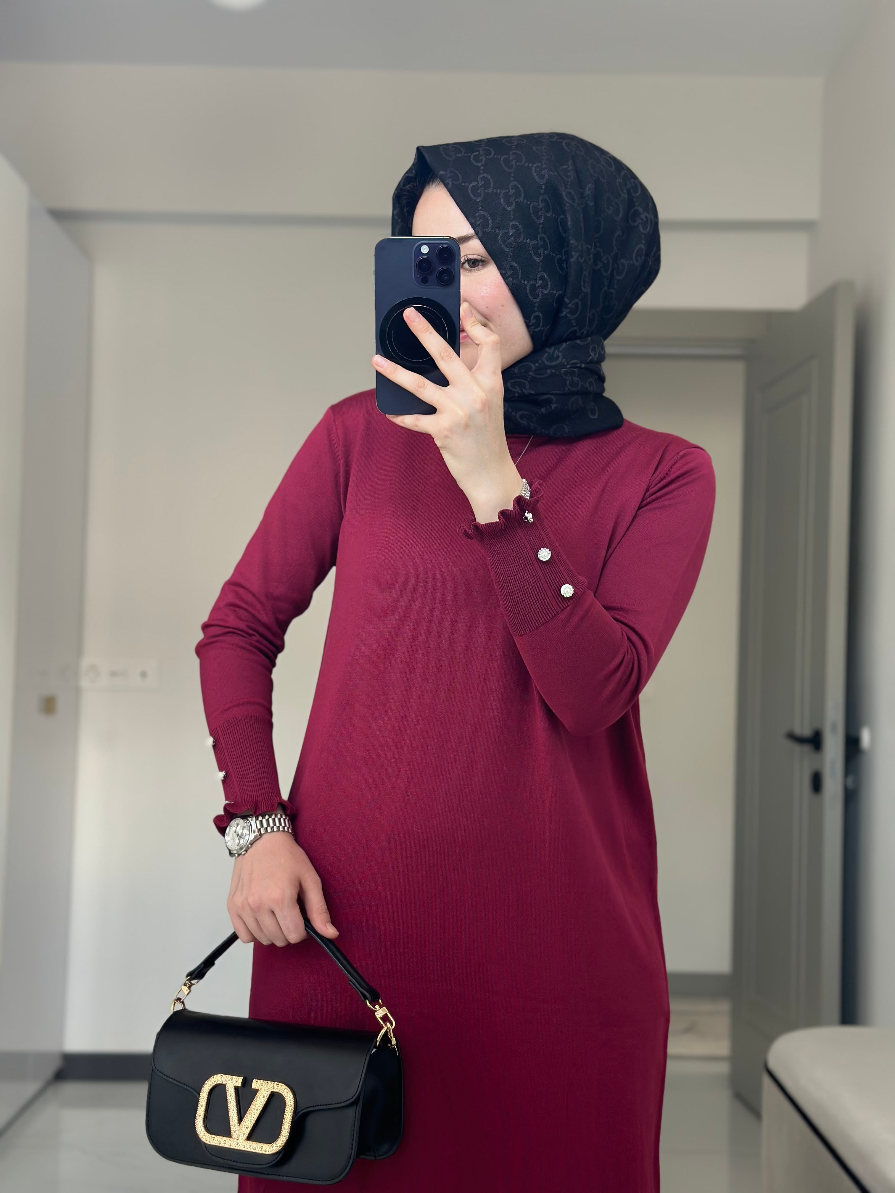 İnci Triko Elbise (Bordo)
