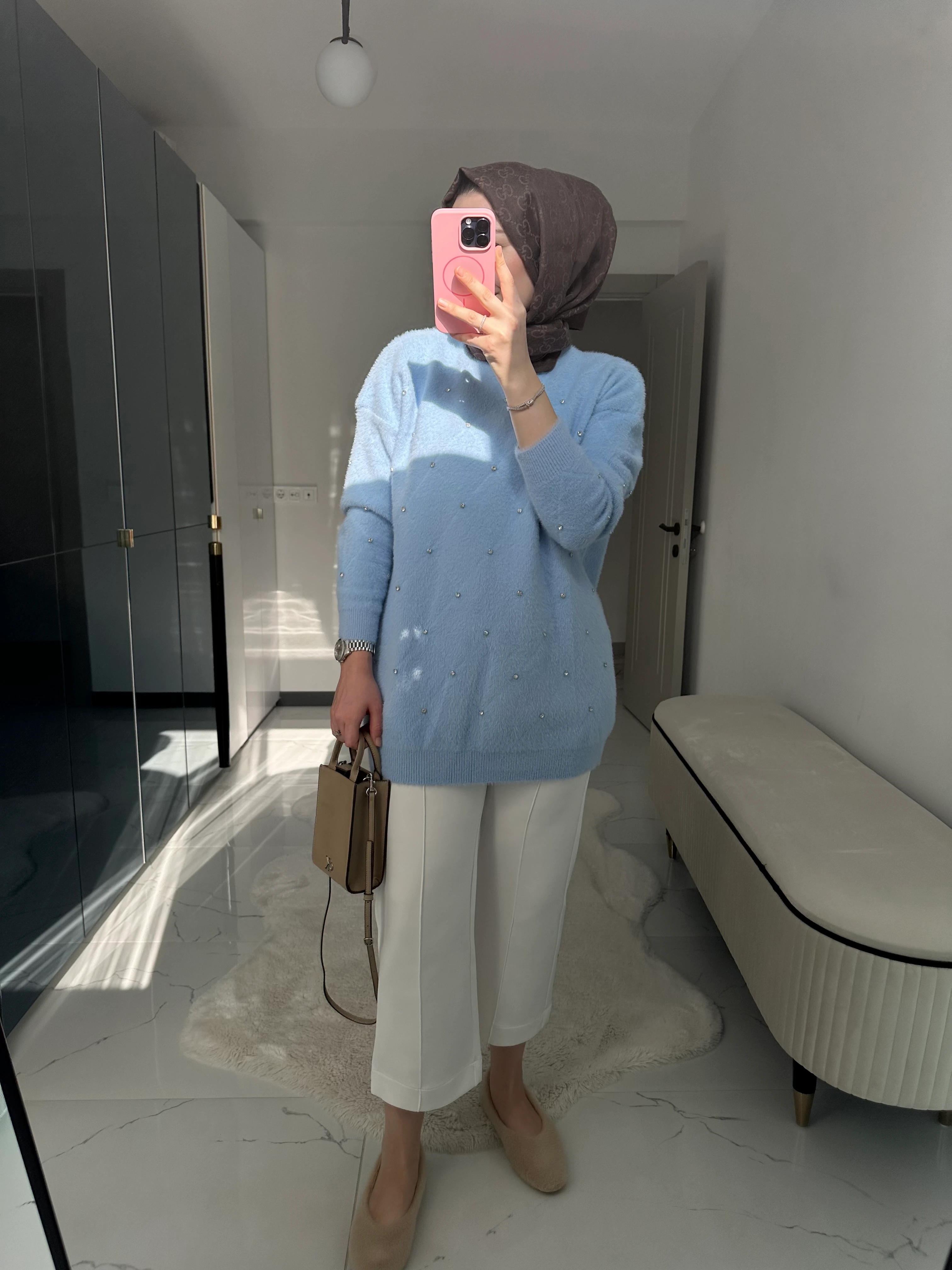 Angora Taşlı Kazak (Bebe Mavisi)