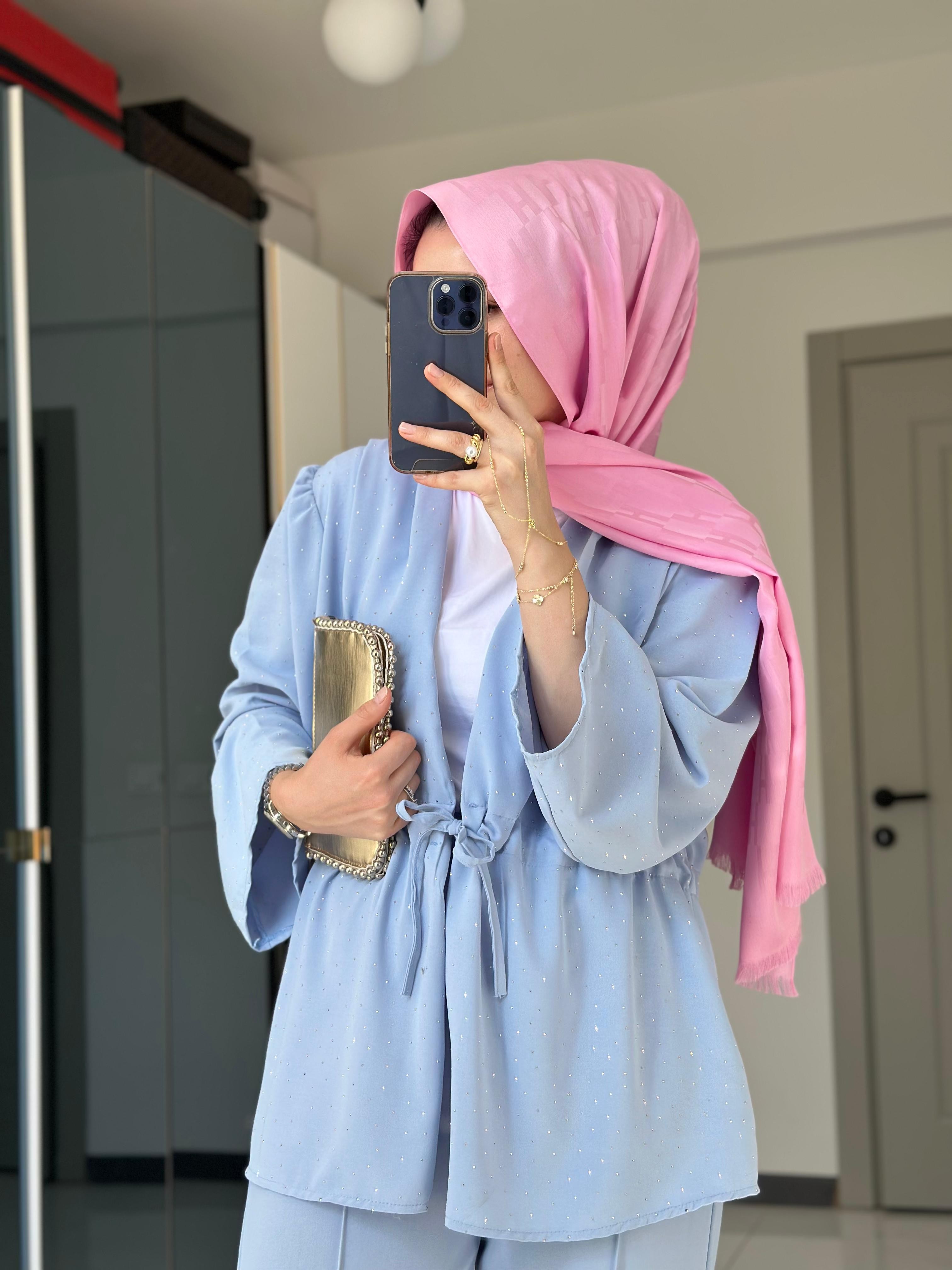 Taşlı Kimono Takım (Bebe Mavisi)