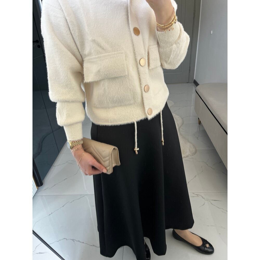 Angora Kapşonlu Ceket (Ekru)