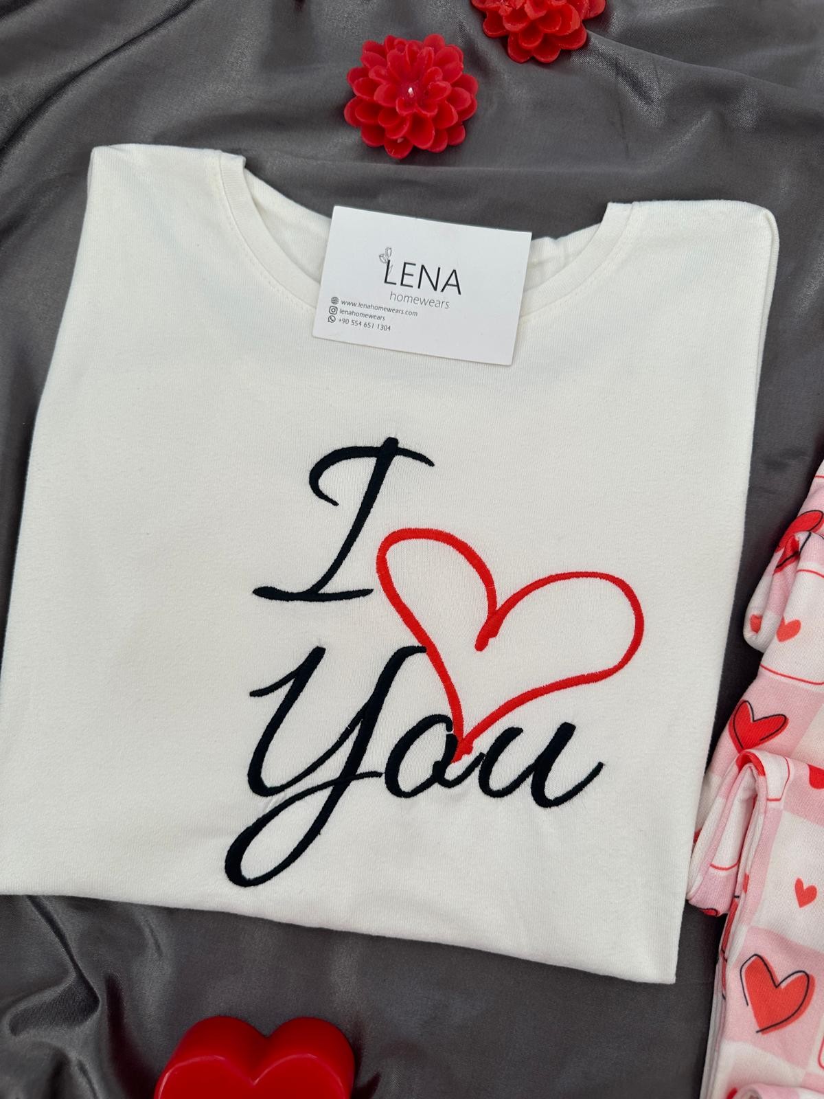 Kırmızı Love You Termal Pijama Takım