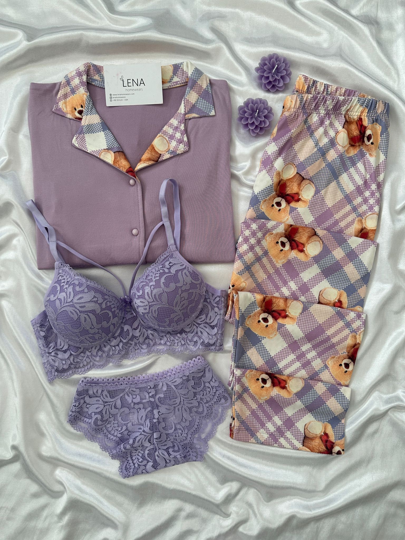 Lila Teddy Dörtlü Set 💜🧸