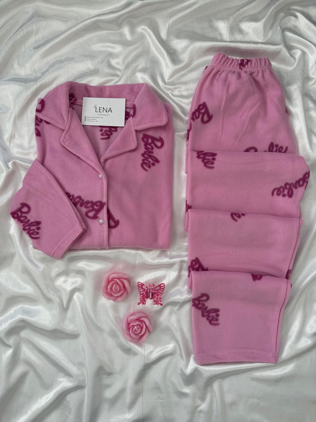 Pembe Barbie Polar Pijama takımı