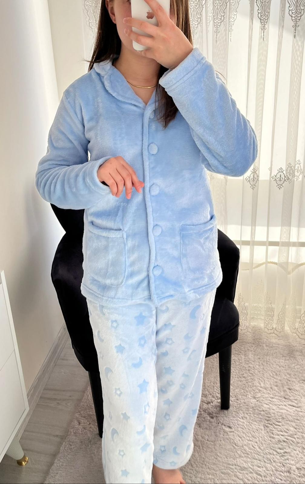 Mavi Yumoş Pijama Takımı 