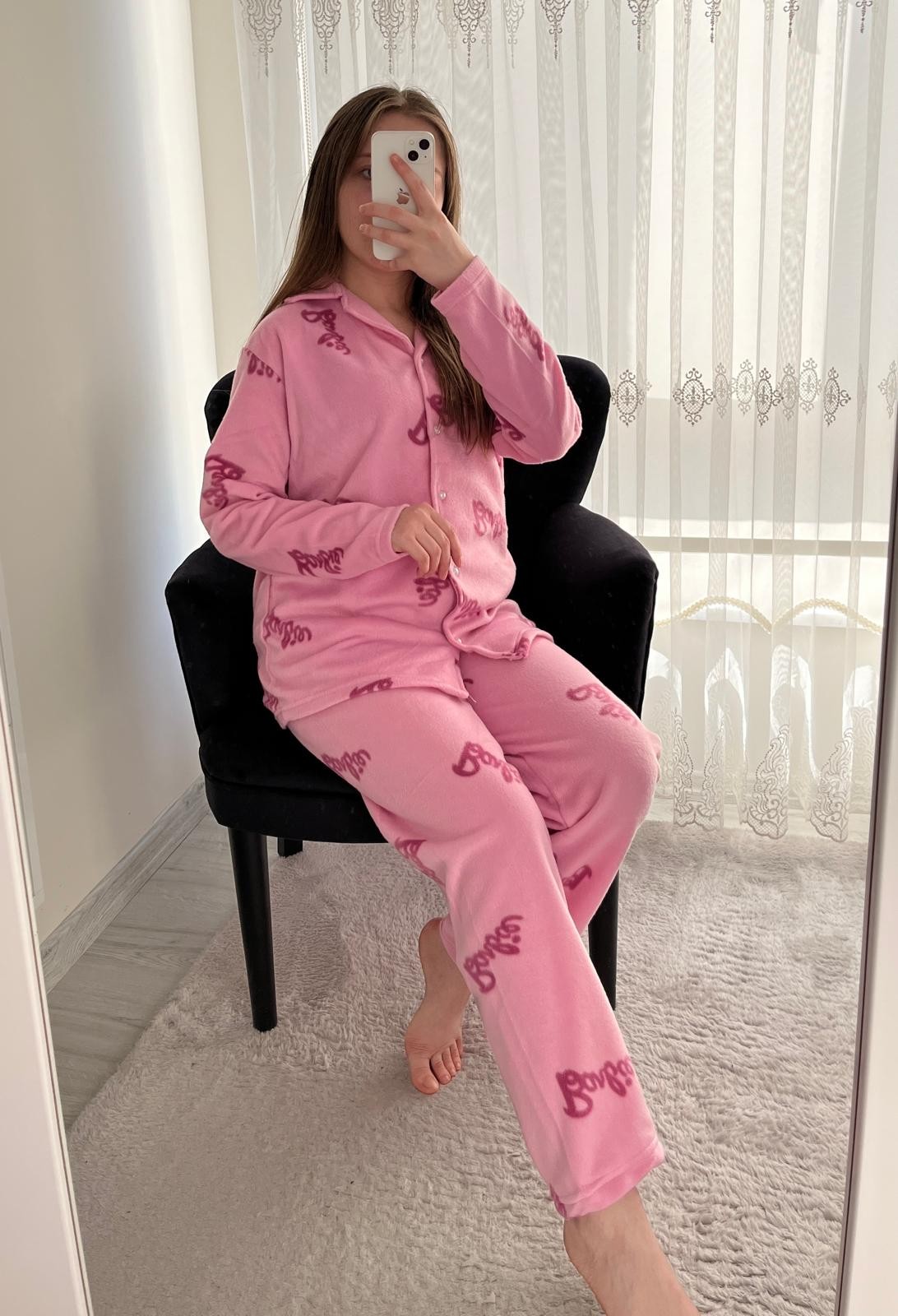 Pembe Barbie Polar Pijama takımı