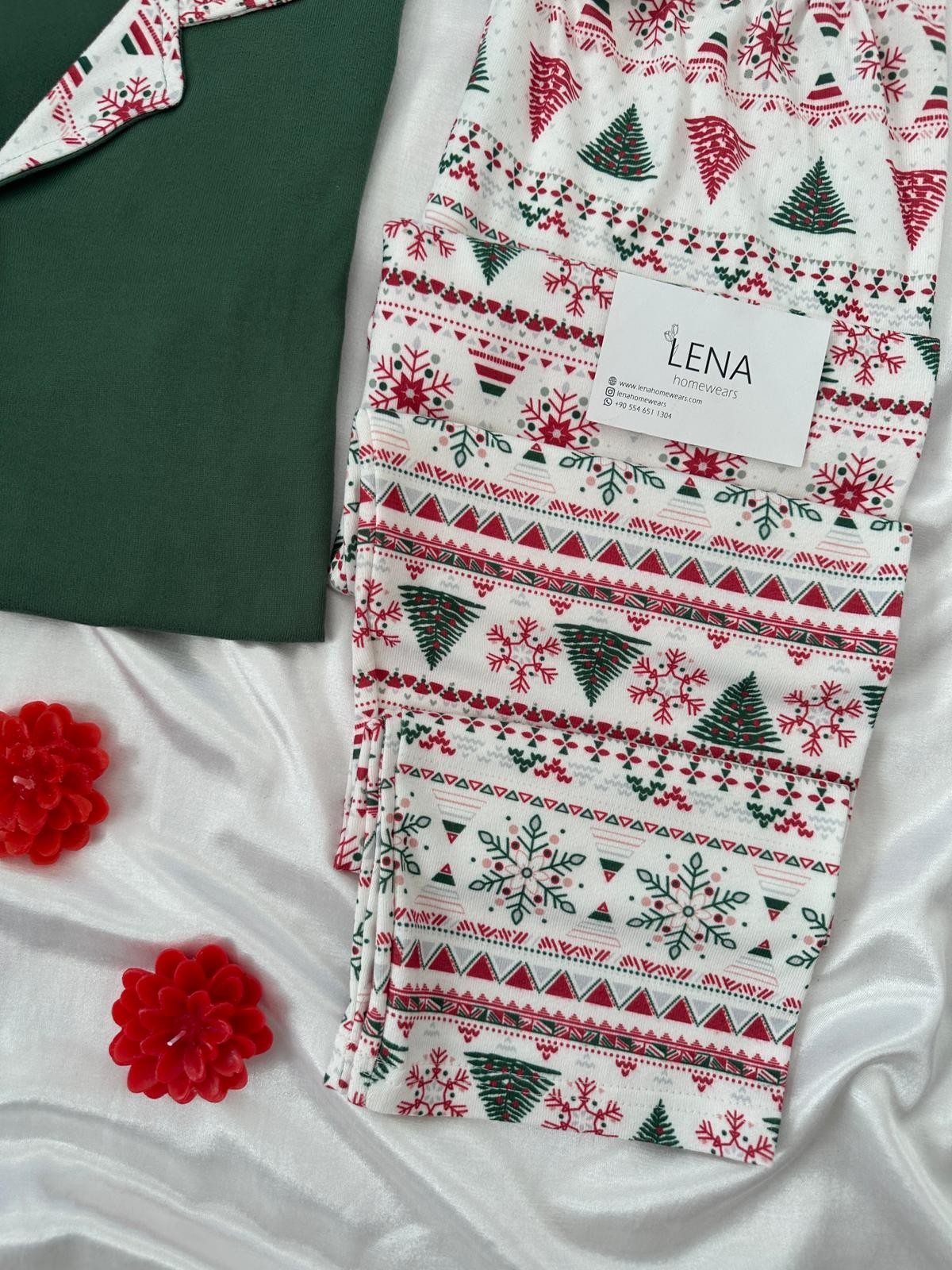 Mint Yılbaşı Ağaç Desenli Termal Pijama Takımı