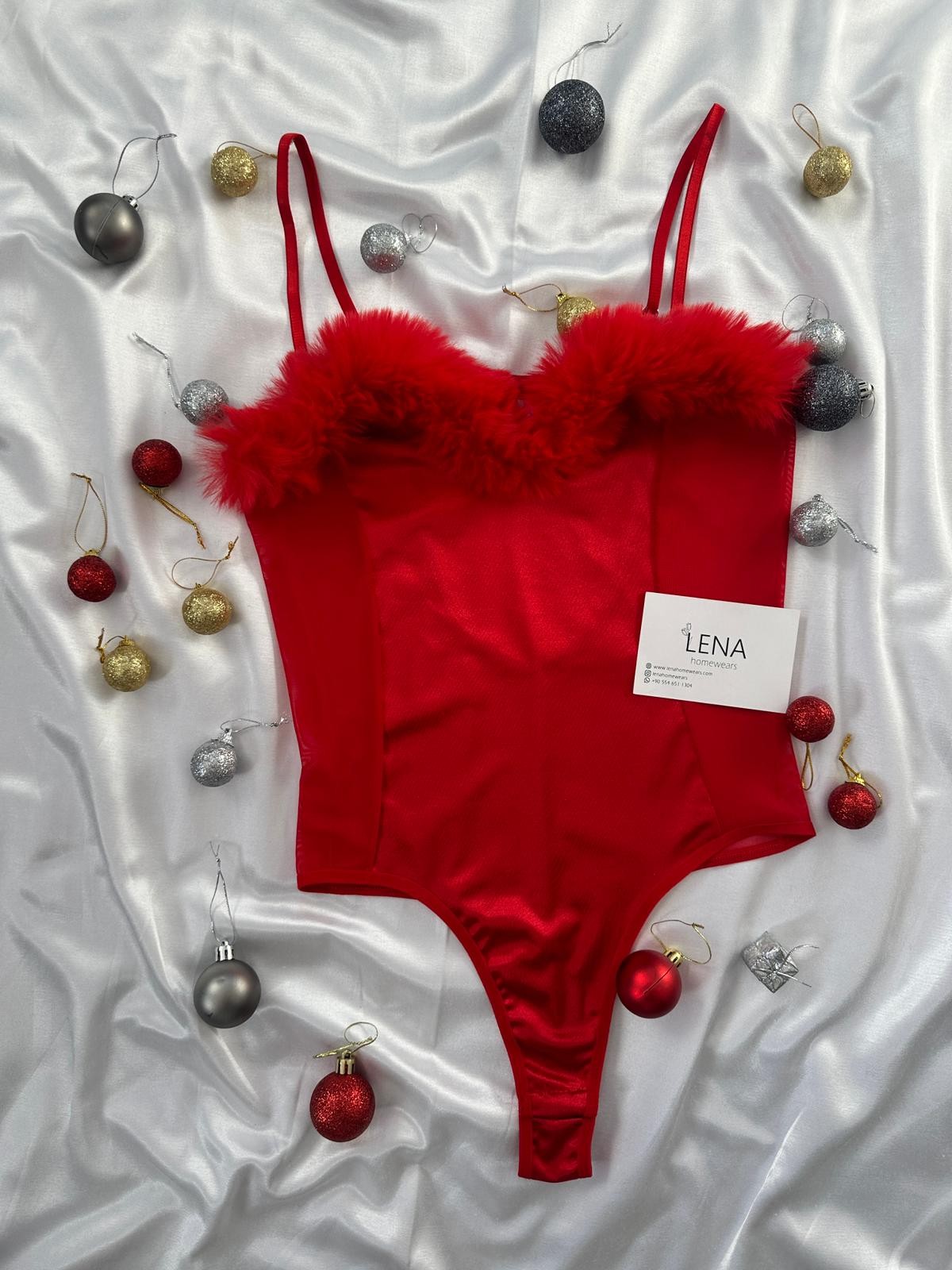 Kırmızı Noel Fantezi Bodysuit