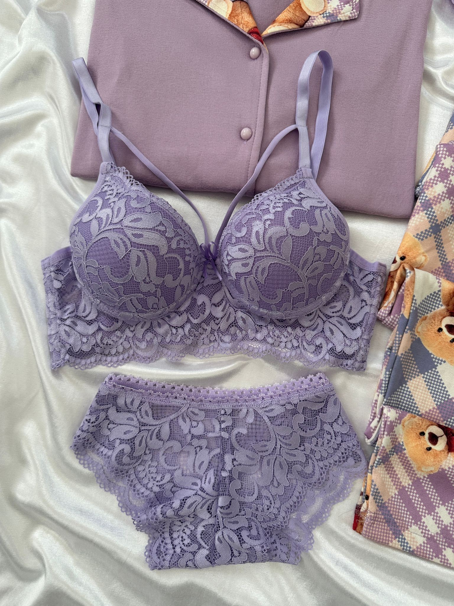 Lila Teddy Dörtlü Set 💜🧸