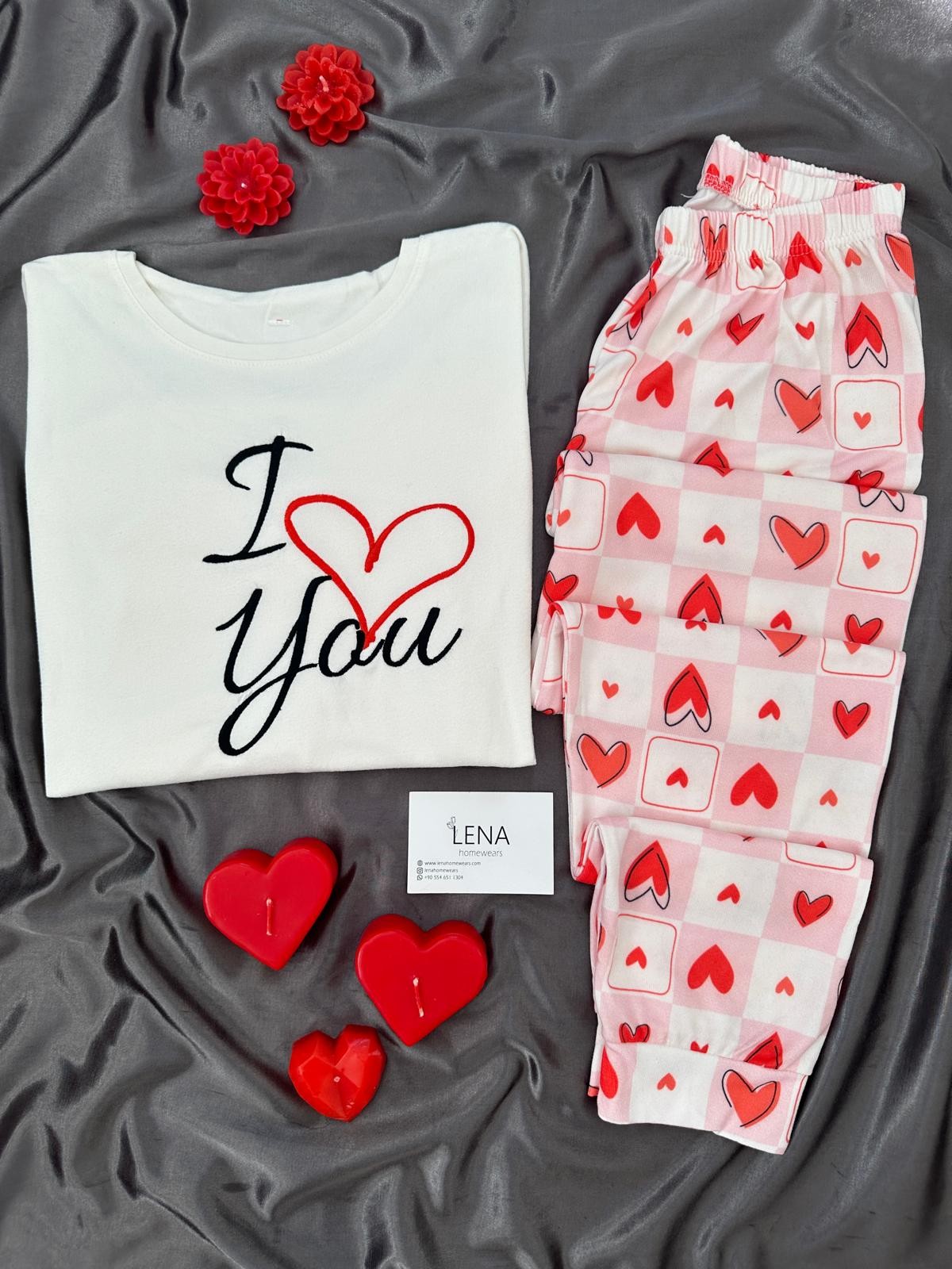 Kırmızı Love You Termal Pijama Takım