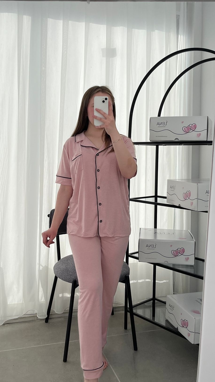 Pudra Biyeli Kısa Kollu Pijama Takımı 